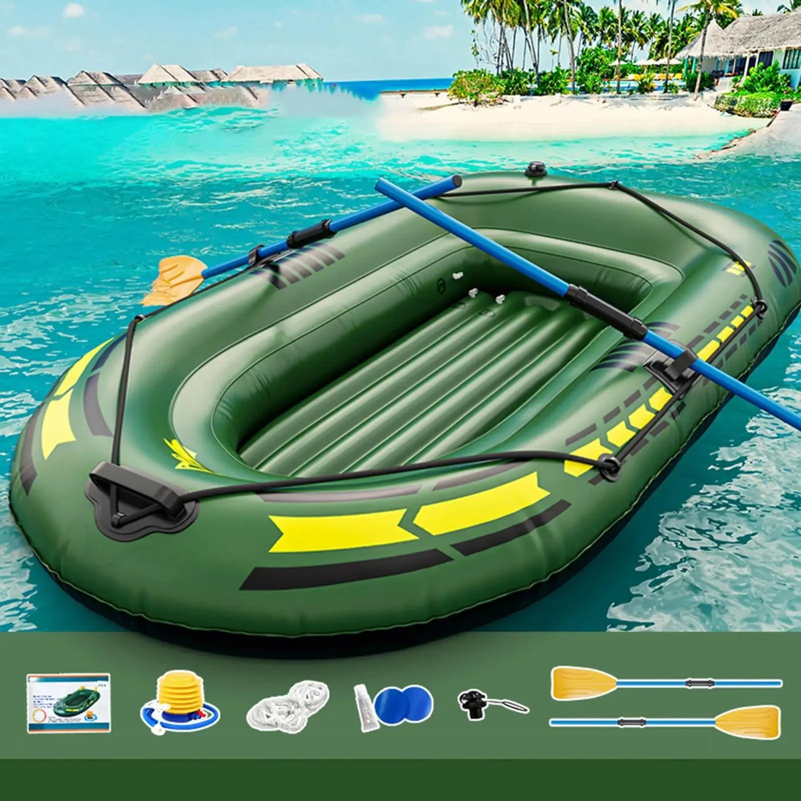Portable Inflatable Boat Canoe Inflatable Fishing Kayak Rafting & Fishing Boats Raft with Oars Pump for Adult Outdoor Fishing, River and Lake Exploration, Sunbathing, Folding Kayak for Drifting, With