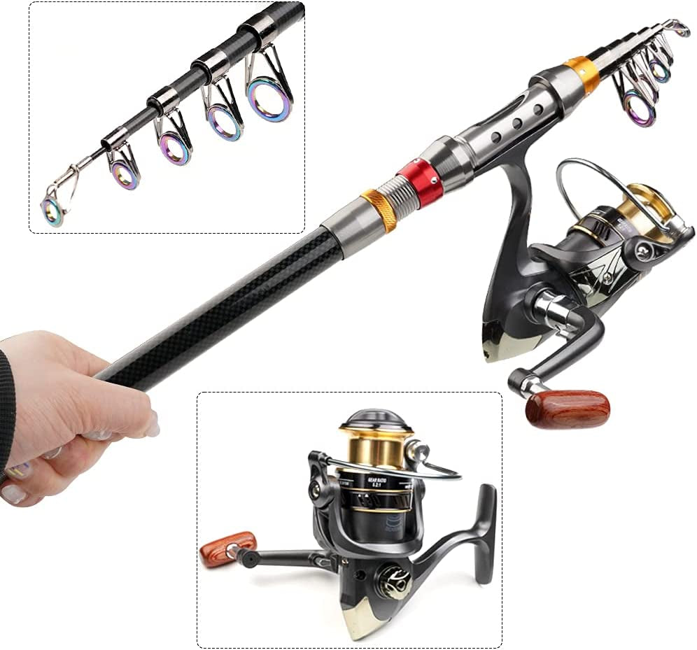 Flygong Fishing Rod Spinning Reel Combo Set Comfortable Grip Long Cast Glass Telescopic Fishing Pole Freshwater Saltwater Fishing Tools