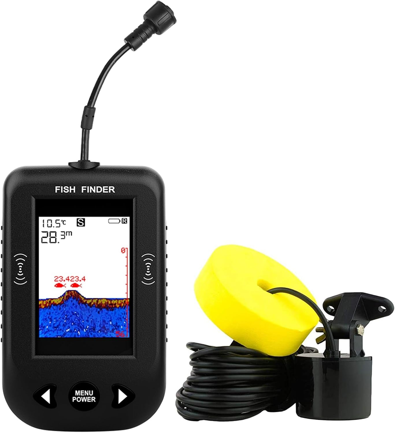 Kayak Portable Fish Finder - Handheld Wired Fish Depth Finder - Contour Readout Fishfinder Ice Shore Boat Fishing Fish Detector Device - with Sonar Sensor Transducer and LCD Display Gear