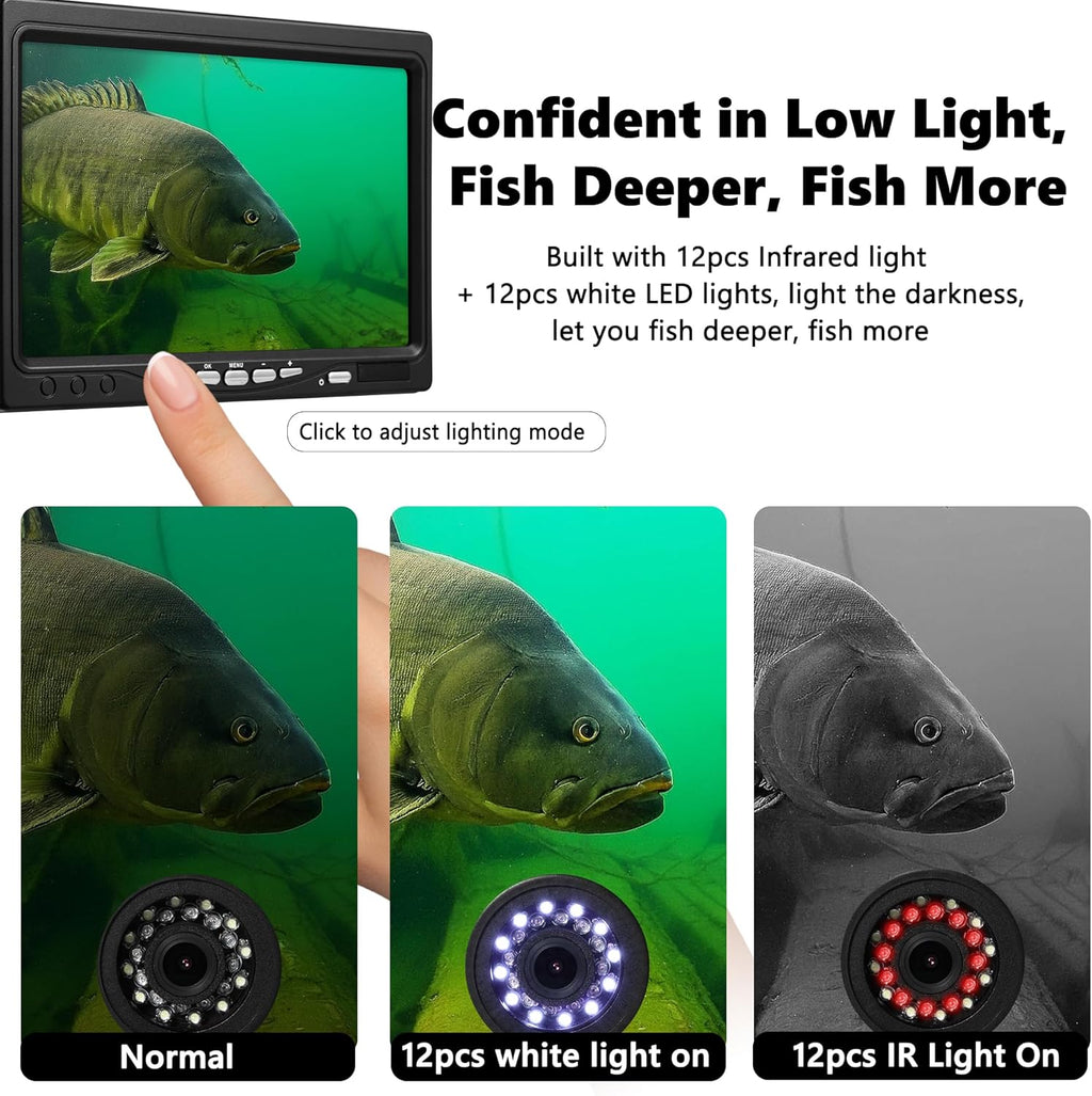 [Fishpro® 2026 Upgrade] Underwater Fishing Camera 1200TVL, 7'' Ice Fishing Camera Underwater[Aluminum Box], Fish Finder Ice Fishing Gifts for Men, IR+LED, 4,500Mah, 50Ft
