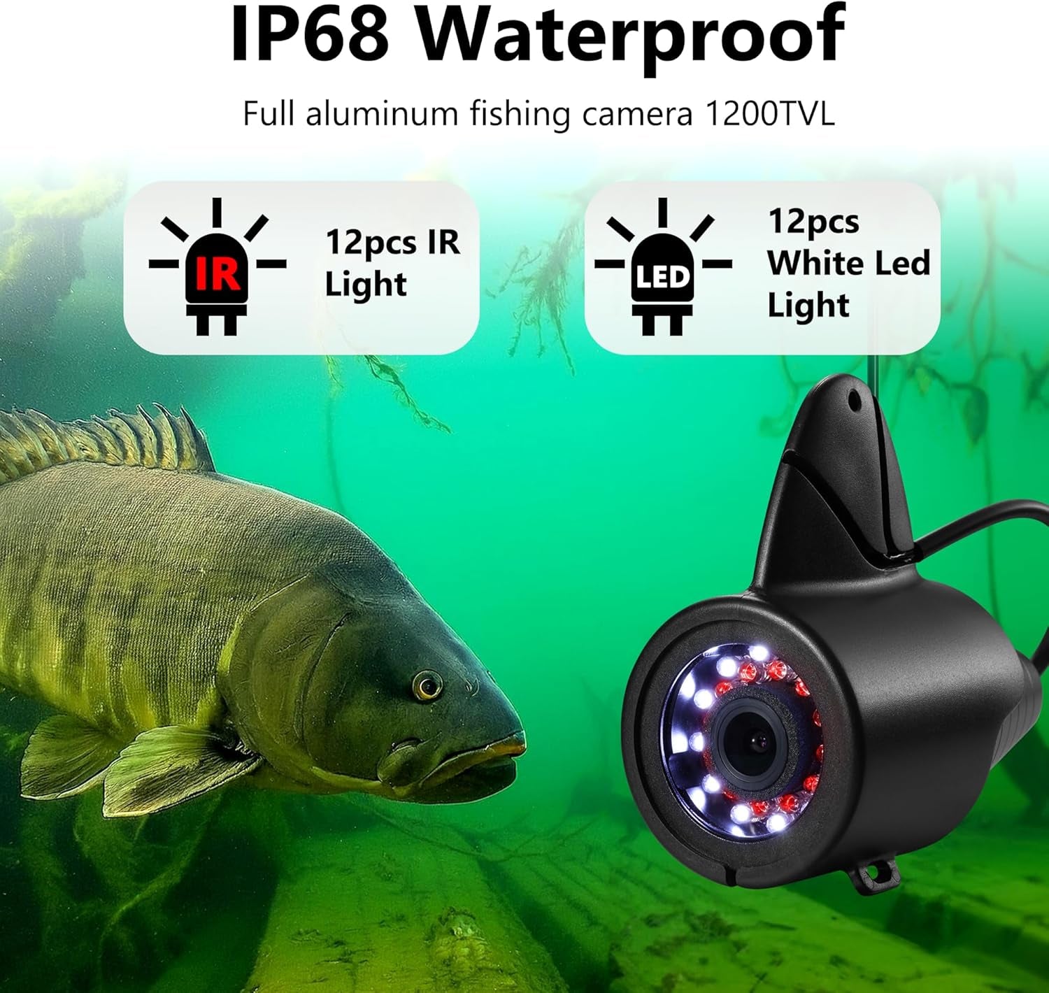 [Fishpro® 2026 Upgrade] Underwater Fishing Camera 1200TVL, 7'' Ice Fishing Camera Underwater[Aluminum Box], Fish Finder Ice Fishing Gifts for Men, IR+LED, 4,500Mah, 50Ft