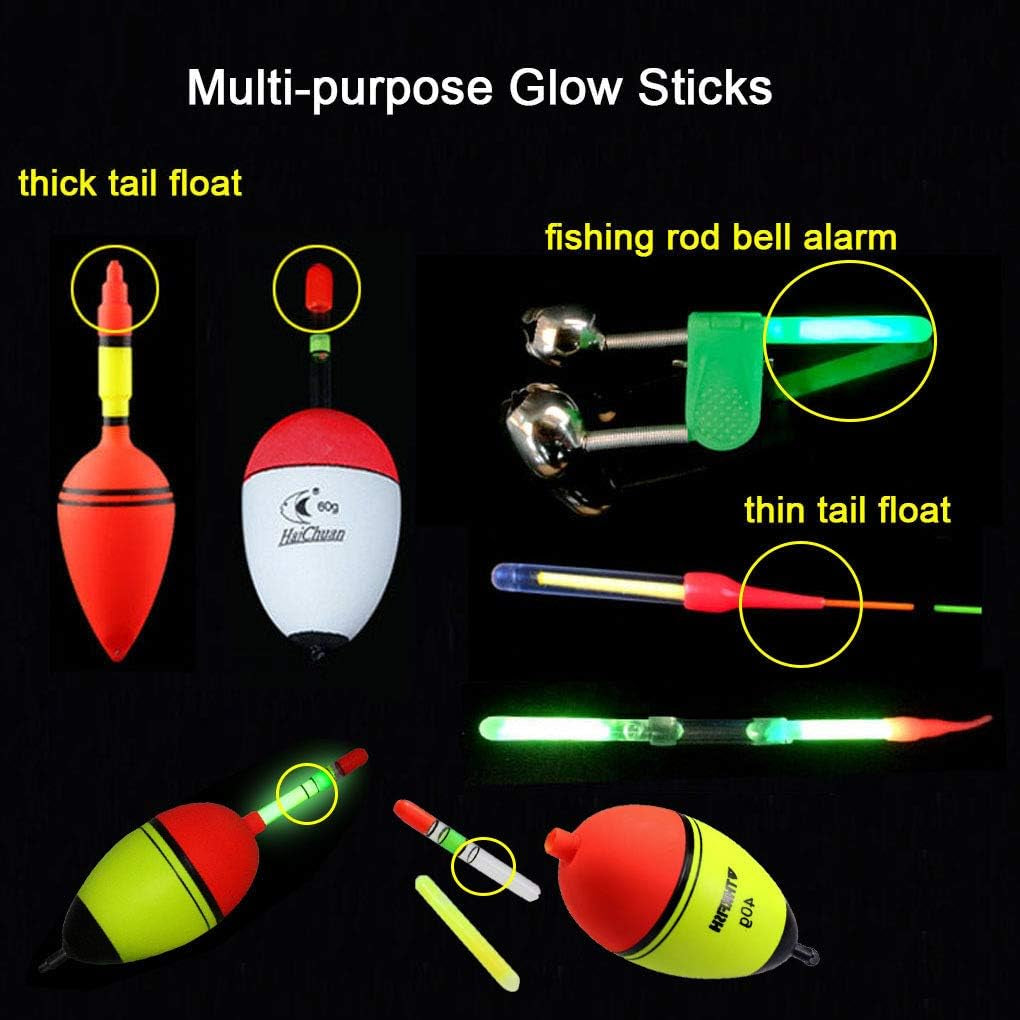 Qualyqualy Fishing Glow Sticks for Bobbers 1" 1.5" 2" 3" Fishing Bobber Lights, Fishing Rod Bell Alarm Lights, Bobber Glow Sticks Bulk Kit 10-250Pcs