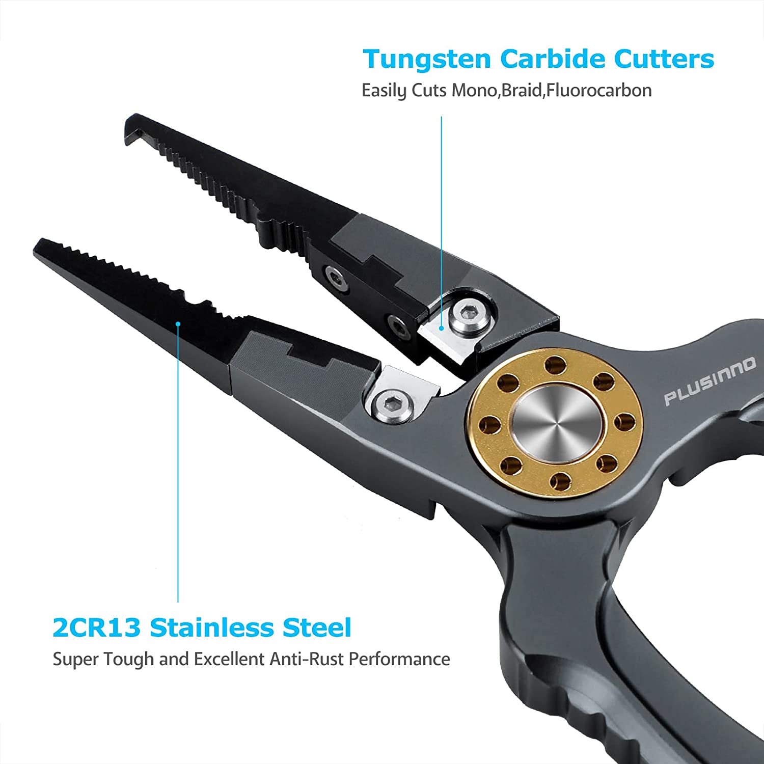 PLUSINNO 8 Inch Fishing Pliers, 6061Aluminum Muti-Function Fishing Tools, Split Ring Pliers Hook Removers, Saltwater Resistant Fishing Gear Accessories with Lanyard & Sheath, Fishing Gifts for Men