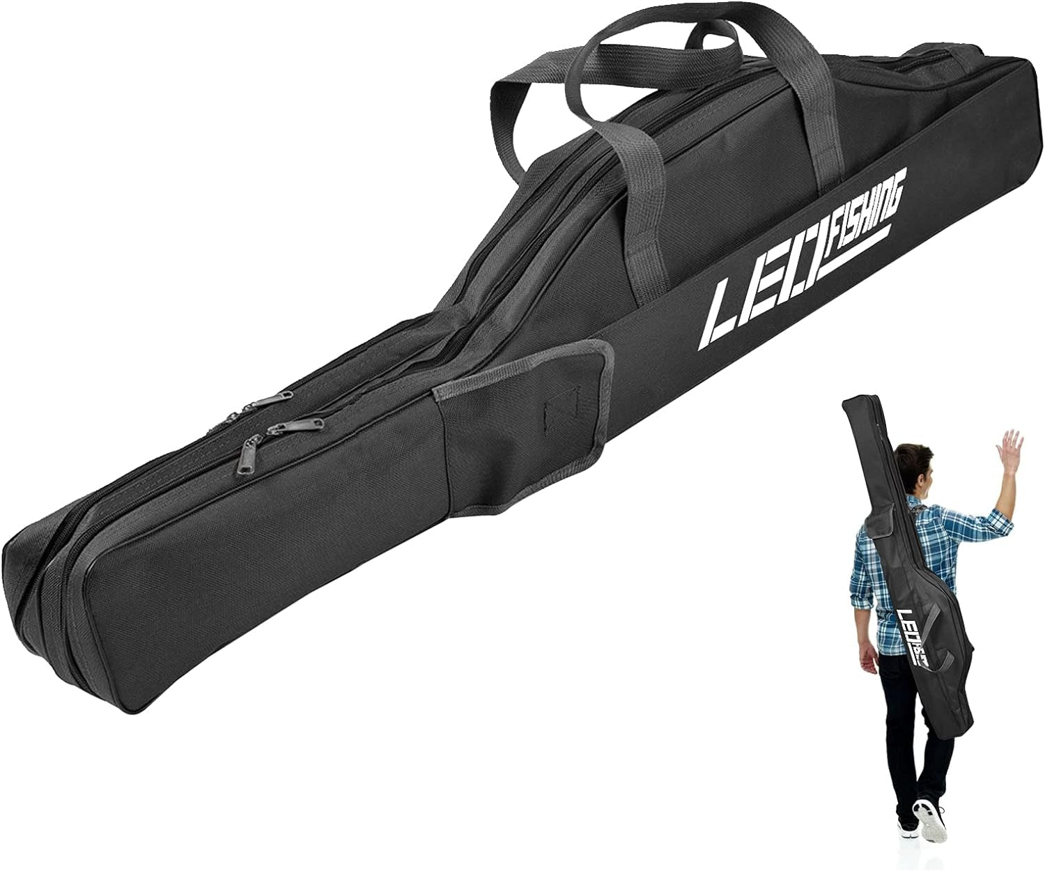 Jhua 59" Fishing Rod Case, Foldable Fishing Pole Case Bag, Waterproof Fishing Rod Reel Bag Organizer Fishing Travel Bag, Oxford Fly Fishing Tackle Storage Bag, Fishing Gifts for Men Dad