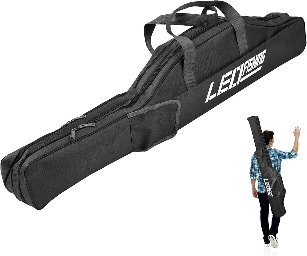 Jhua 59" Fishing Rod Case, Foldable Fishing Pole Case Bag, Waterproof Fishing Rod Reel Bag Organizer Fishing Travel Bag, Oxford Fly Fishing Tackle Storage Bag, Fishing Gifts for Men Dad