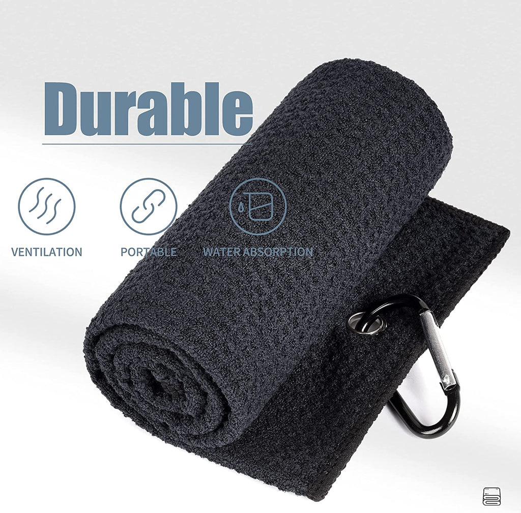 Mile High Life Microfiber Golf Towel with Waffle Pattern | Retractable Club Groove Cleaner Oversize Brush | Foldable Divot Tool with Magnetic Ball Marker | Golf Accessories for Men