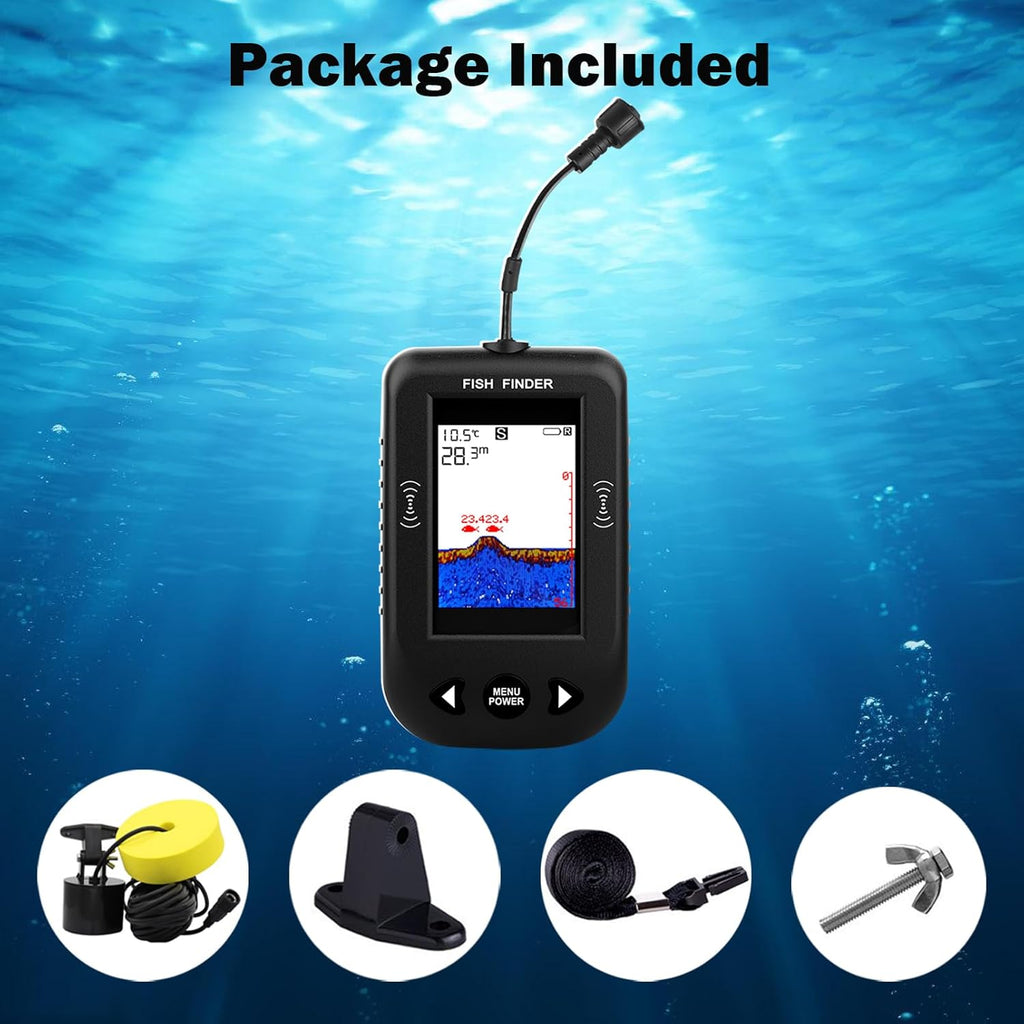 Kayak Portable Fish Finder - Handheld Wired Fish Depth Finder - Contour Readout Fishfinder Ice Shore Boat Fishing Fish Detector Device - with Sonar Sensor Transducer and LCD Display Gear