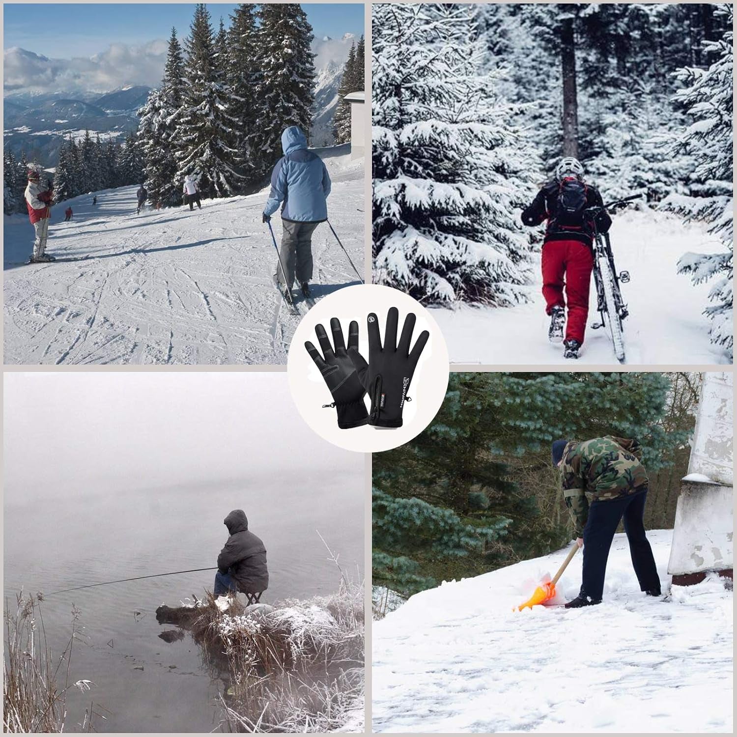 Winter Fishing Gloves for Men Women, Windproof, Water Repellent, Anti-Slip Workout Gloves, Touchscreen Cold Weather Driving Gloves for Motorcycle, Running, Cycling, Skiing, Hunting