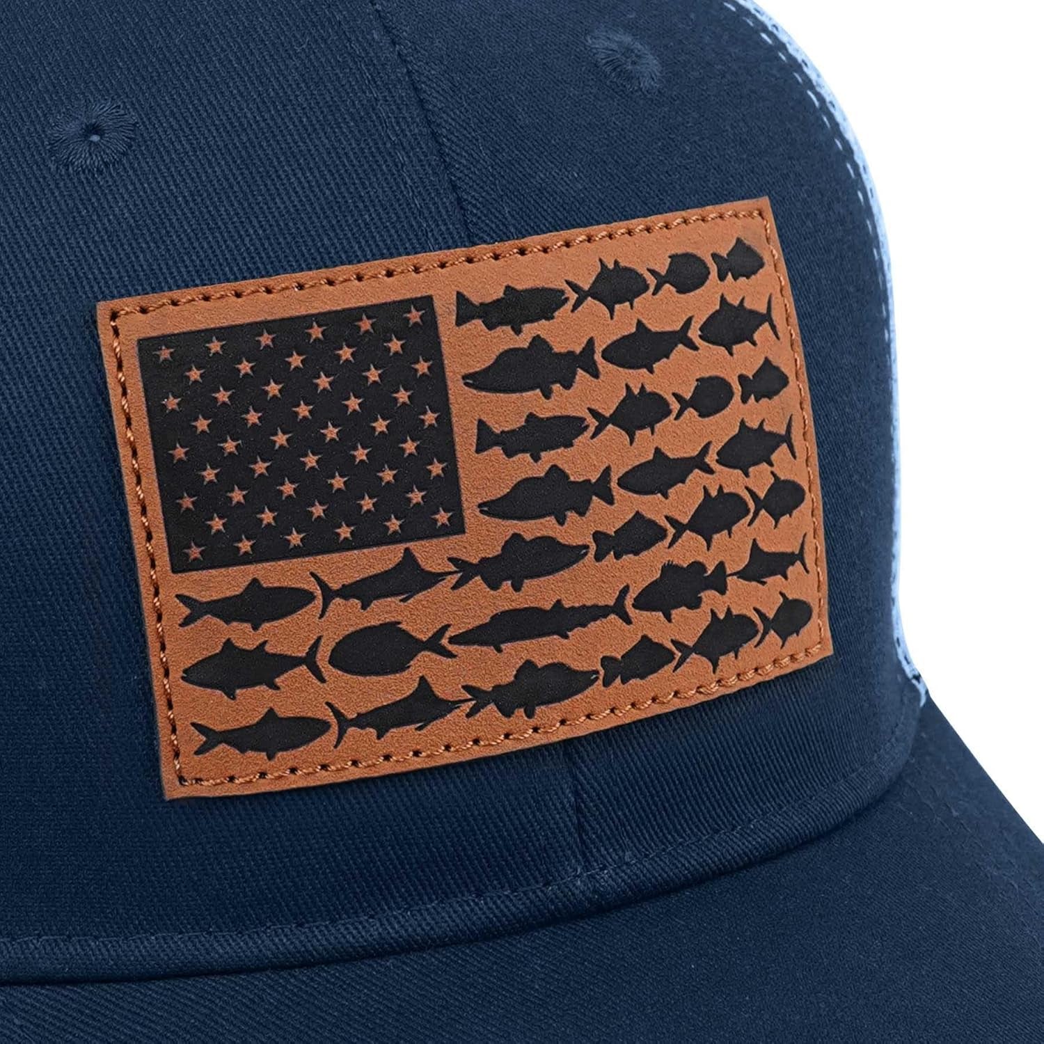 American Fish Flag Trucker Hats - Fishing Gifts for Men - Outdoor Snapback Fishing Hats Perfect for Camping and Daily Use