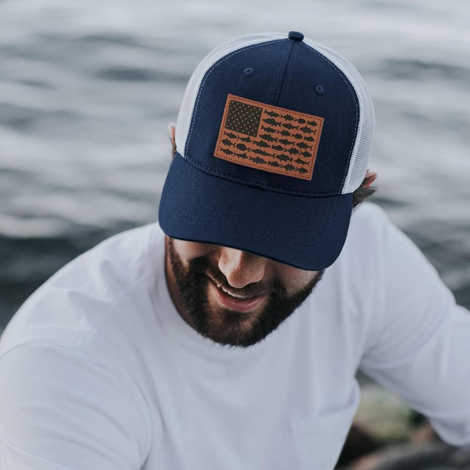 American Fish Flag Trucker Hats - Fishing Gifts for Men - Outdoor Snapback Fishing Hats Perfect for Camping and Daily Use
