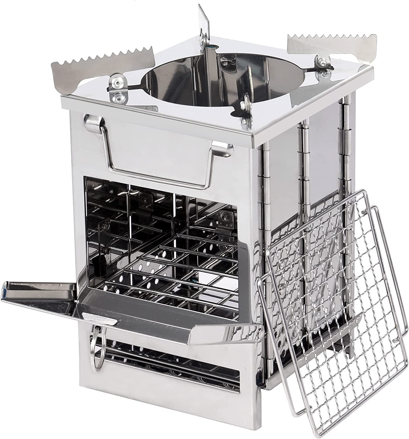 REDCAMP Wood Burning Folding Camp Stove Stainless Steel Grid, Portable Collapsible Backpacking Stove Survival Rocket Stove for Hiking Outdoor Tent Camping Picnic BBQ, Samll