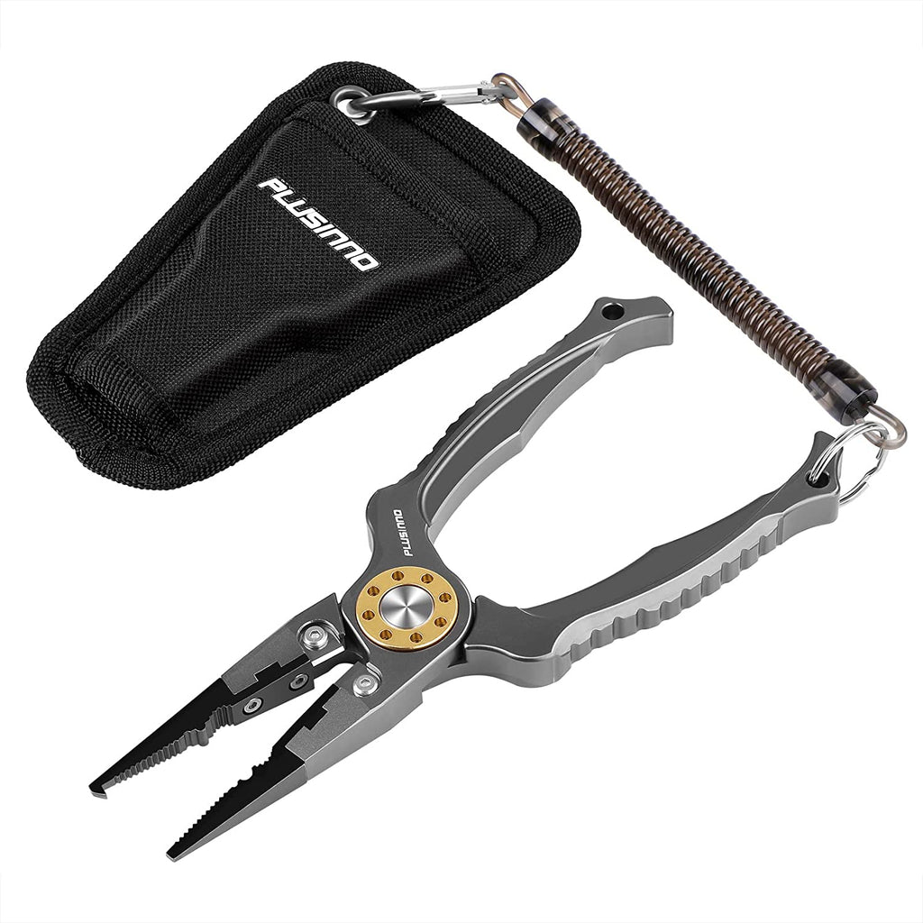 PLUSINNO 8 Inch Fishing Pliers, 6061Aluminum Muti-Function Fishing Tools, Split Ring Pliers Hook Removers, Saltwater Resistant Fishing Gear Accessories with Lanyard & Sheath, Fishing Gifts for Men