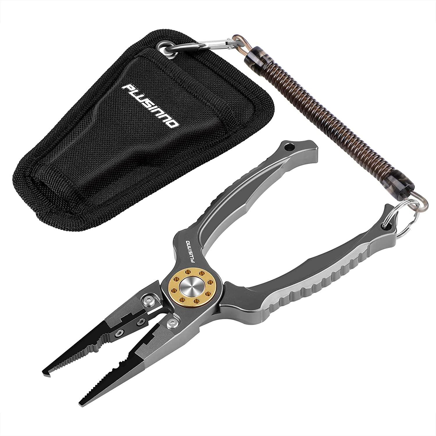 PLUSINNO 8 Inch Fishing Pliers, 6061Aluminum Muti-Function Fishing Tools, Split Ring Pliers Hook Removers, Saltwater Resistant Fishing Gear Accessories with Lanyard & Sheath, Fishing Gifts for Men