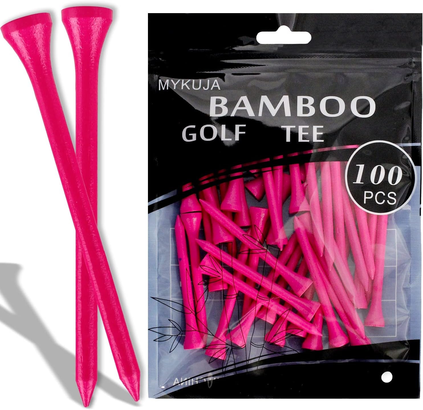 MYKUJA Bamboo Golf Tees Wood|Professional Multiple Colors Golf Tees 3-1/4,2-3/4,2-1/8 Inch Pack of 50/100|Golf Tee in Package