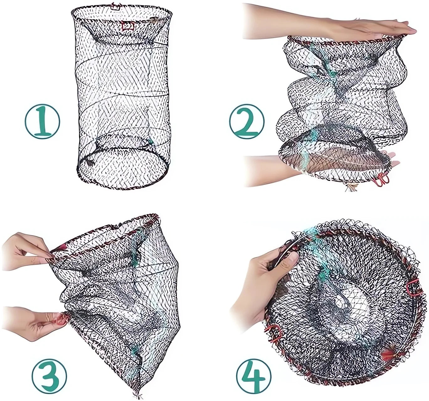 2 Pack Fishing Bait Trap,11.81 X 23.6 in Crawfish Trap,Black Foldable Fishing Net Trap,Double Opening Design Fish Trap for Crab Shrimp and Fish Trap Accessories