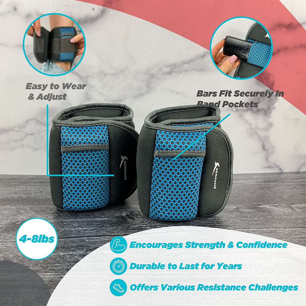 Empower Adjustable Ankle & Wrist Weights for Women for Walking, Jogging, Toning, Resistance Training, Physical Therapy (2 Adjustable Versions Available: 3-4-5 Lbs or 4-6-8 Lbs)
