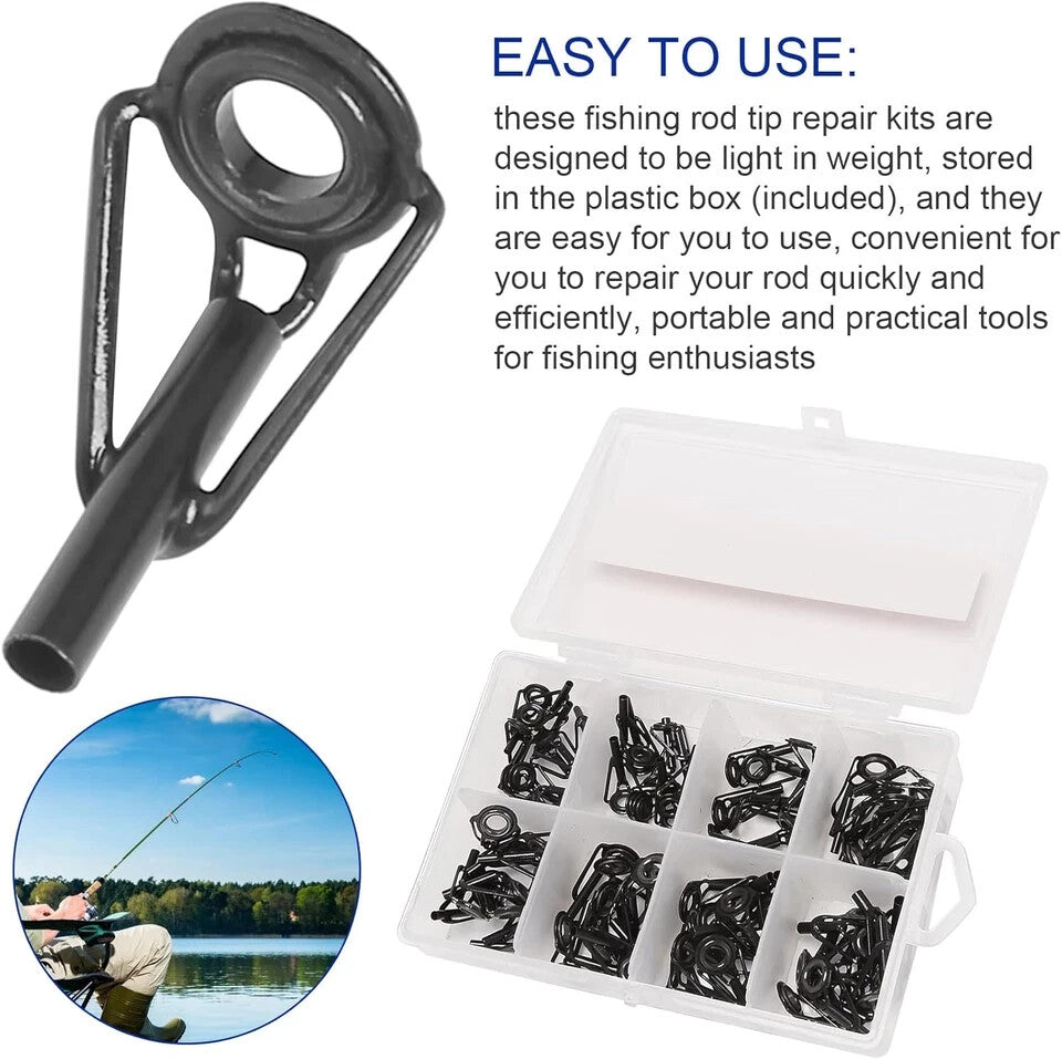 50 Pieces Fishing Rod Tip Repair Kit Tips Replacement 50 Pcs, Black
