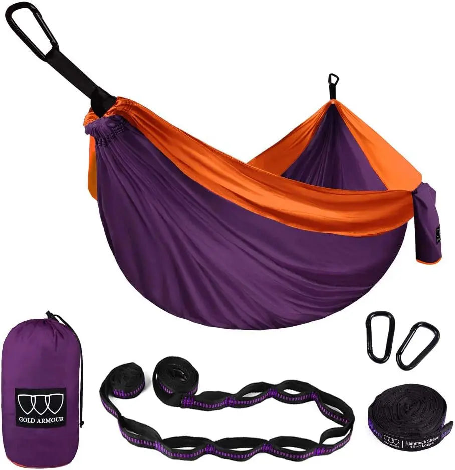 Gold Armour Camping Hammock - XL Double Hammock Portable Hammock Camping Accessories Gear for Outdoor Indoor with Tree Straps, USA Based Brand (Hawaii Blue)