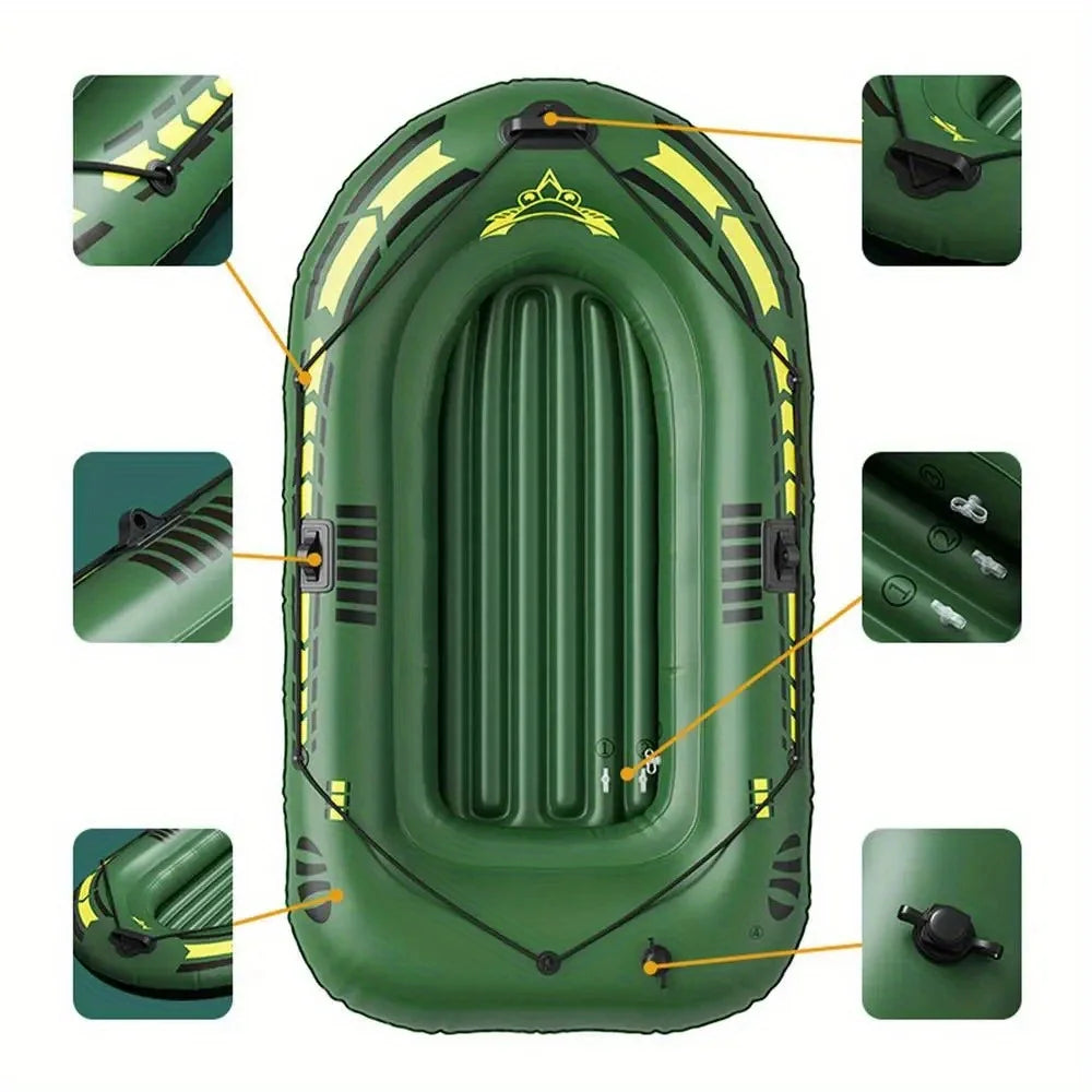 Portable Inflatable Boat Canoe Inflatable Fishing Kayak Rafting & Fishing Boats Raft with Oars Pump for Adult Outdoor Fishing, River and Lake Exploration, Sunbathing, Folding Kayak for Drifting, With