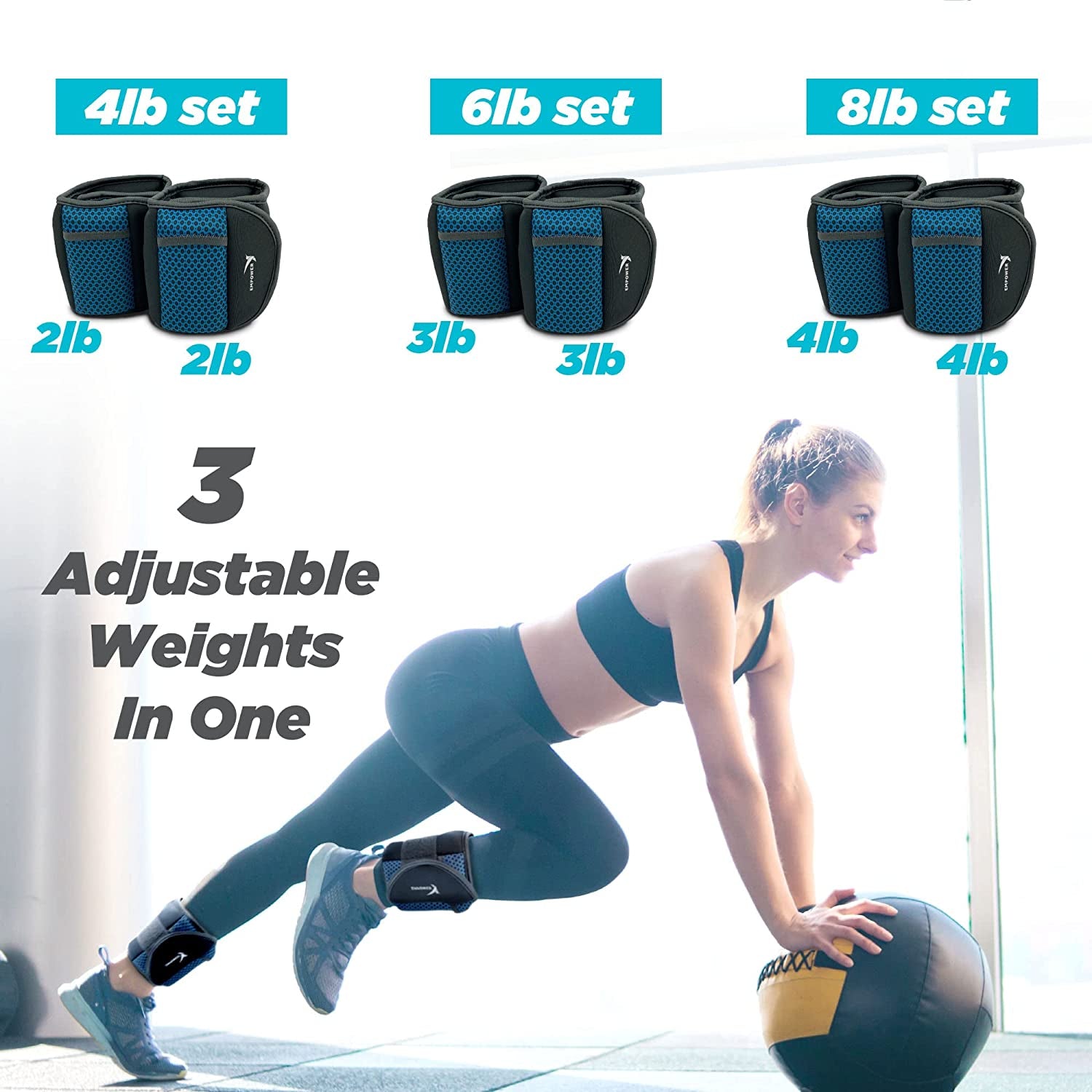 Empower Adjustable Ankle & Wrist Weights for Women for Walking, Jogging, Toning, Resistance Training, Physical Therapy (2 Adjustable Versions Available: 3-4-5 Lbs or 4-6-8 Lbs)