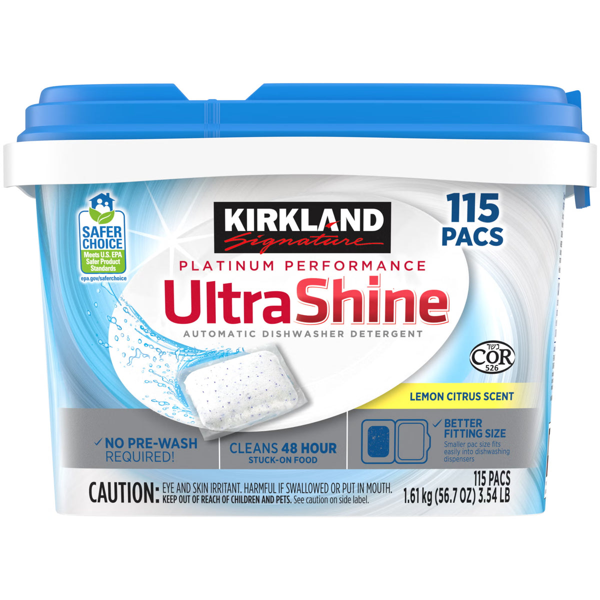 Kirkland Signature Platinum Performance Ultrashine Dishwasher Detergent Pacs, 115-Count