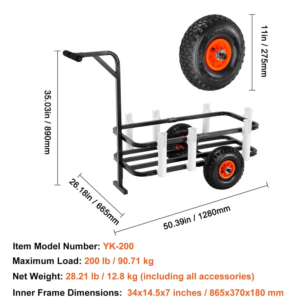 Beach Fishing Cart Fishing Trolley 200 Lbs with Balloon Tires for Sand