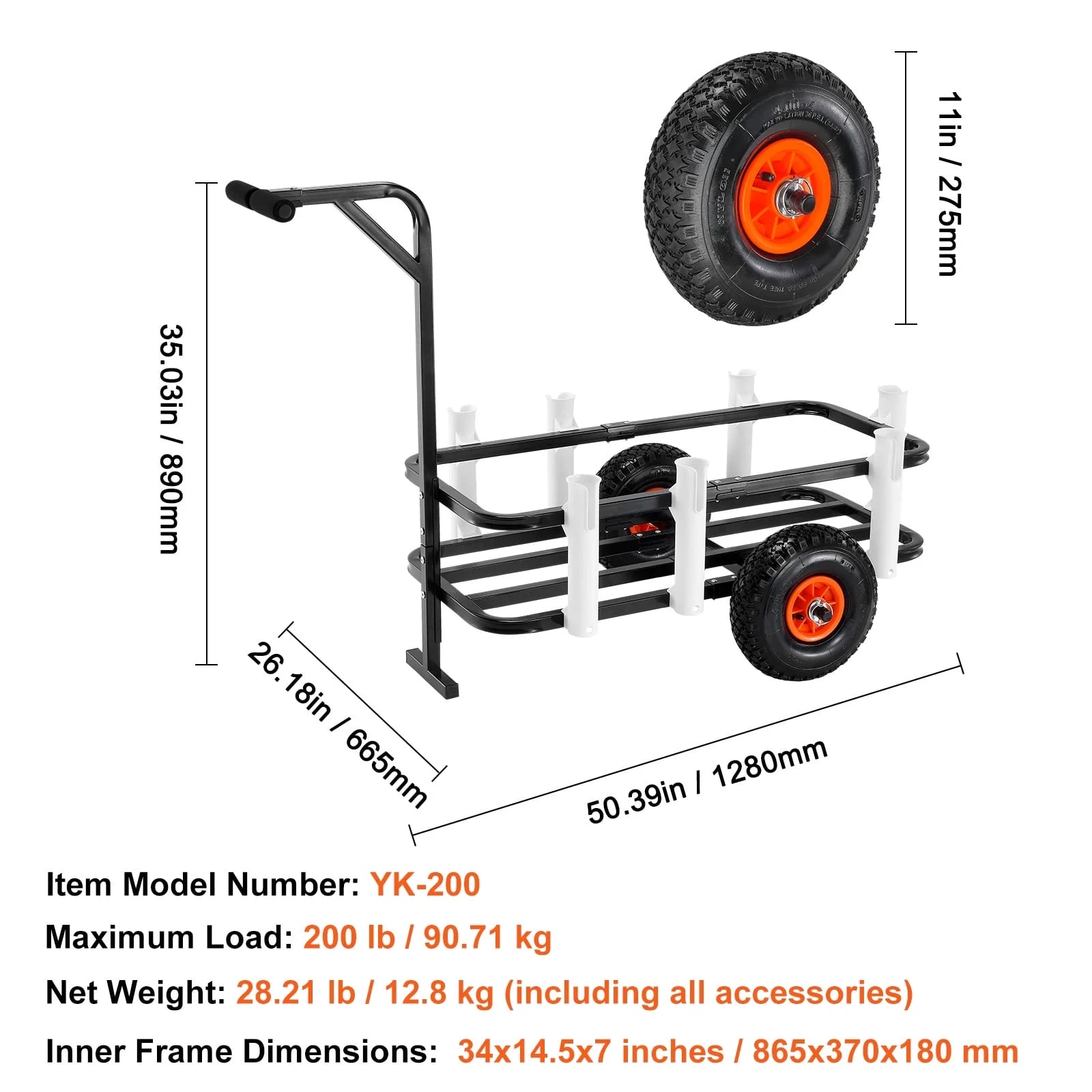 Beach Fishing Cart Fishing Trolley 200 Lbs with Balloon Tires for Sand