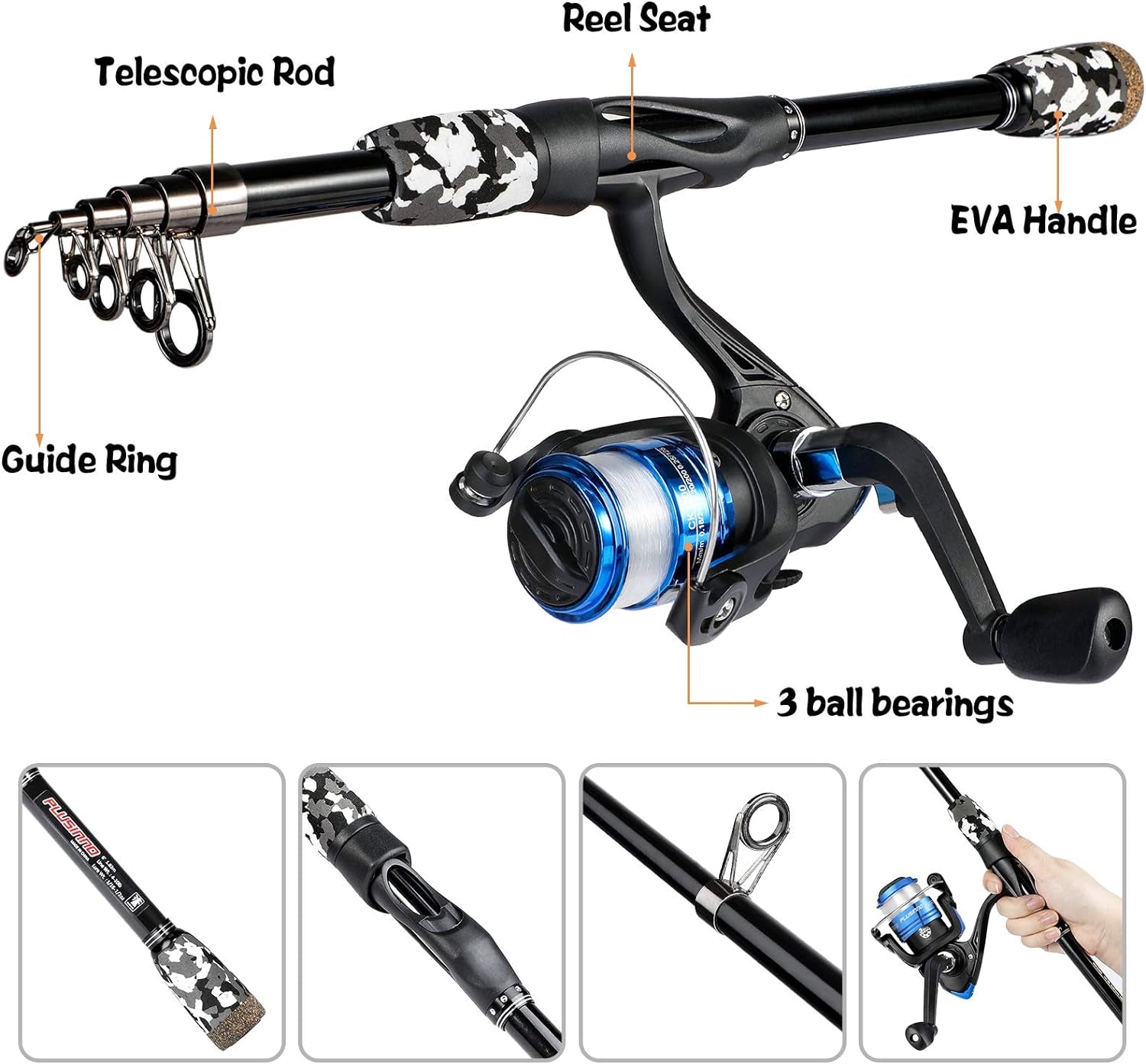 PLUSINNO Kids Fishing Pole, Portable Telescopic Fishing Rod and Reel Combo Kit - with Spinning Fishing Reel Tackle Box for Boys, Girls, Youth