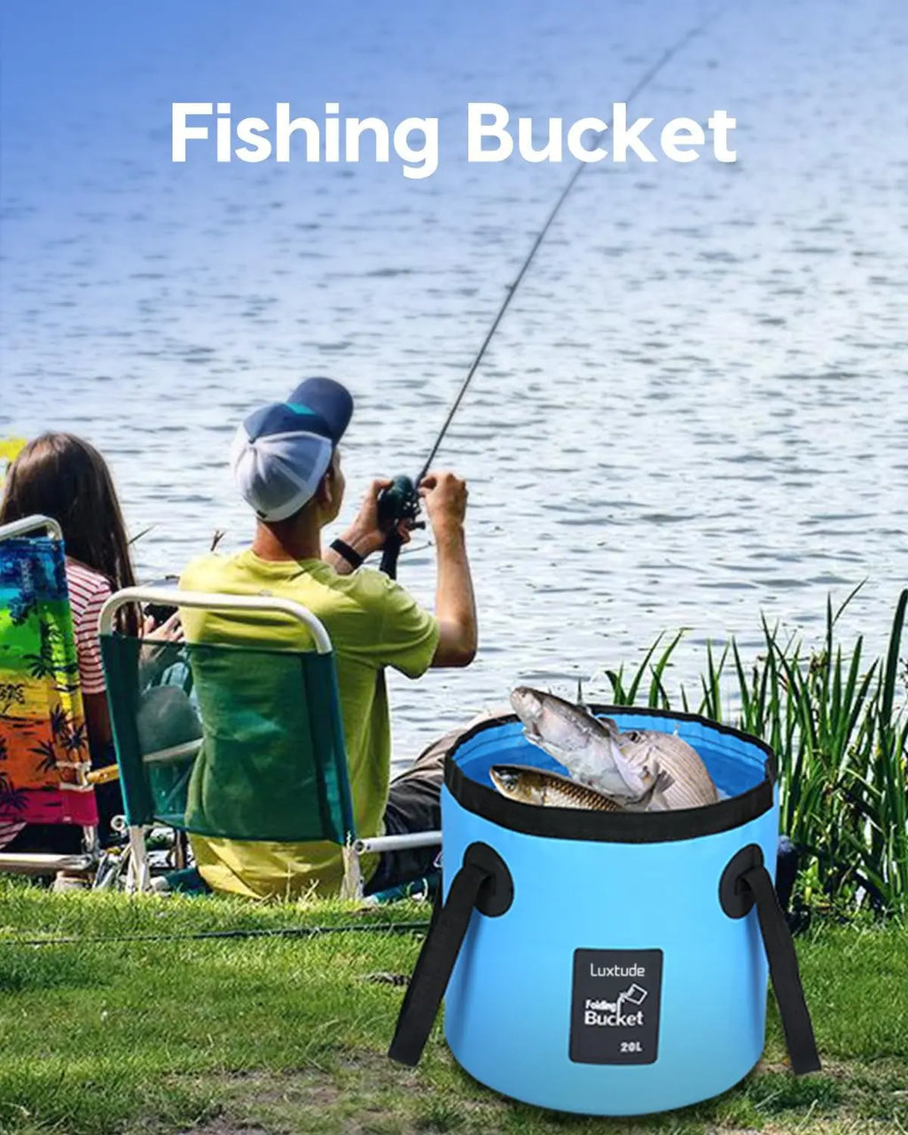 Luxtude Collapsible Bucket with Handle, 5 Gallon(20L), Portable & Ultra Lightweight Outdoor Basin Bucket, Folding Bucket for Fishing, Camping, Hiking