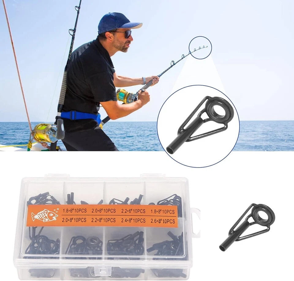 50 Pieces Fishing Rod Tip Repair Kit Tips Replacement 50 Pcs, Black