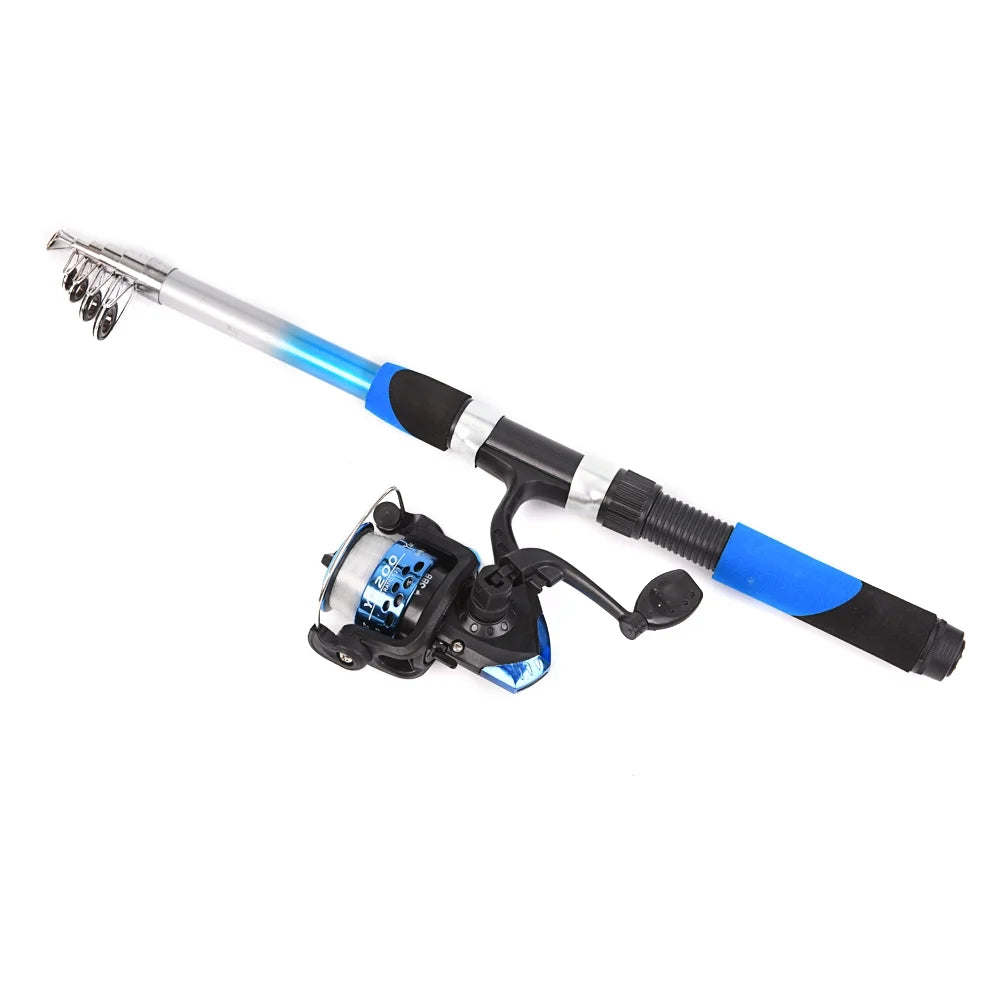 Fishing Rod Reel Combo Full Kit with 2PCS 2.1M Telescopic Fishing Rods 2PCS Spinning Reels Fishing Lures Hooks Accessories Fishing Bag