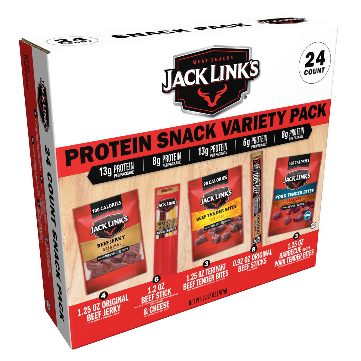 Jack Link'S Protein Snack Box, Variety Pack, 24-Count