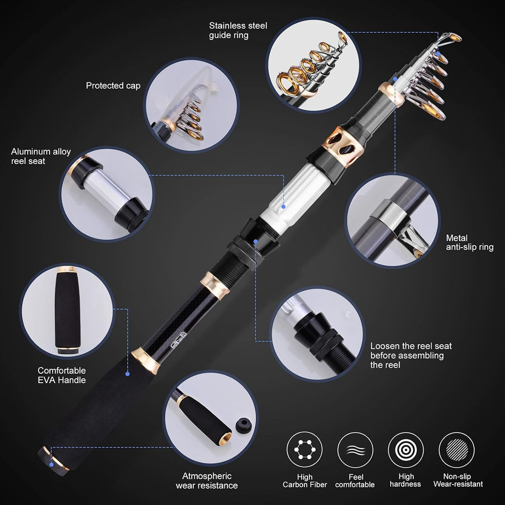 Shinepick Telescopic Fishing Rod and Reel Combo Set with Fishing Line, Fishing Pole with Stainless Steel Spinning Fishing Reel for Beginner Travel Saltwater Freshwater