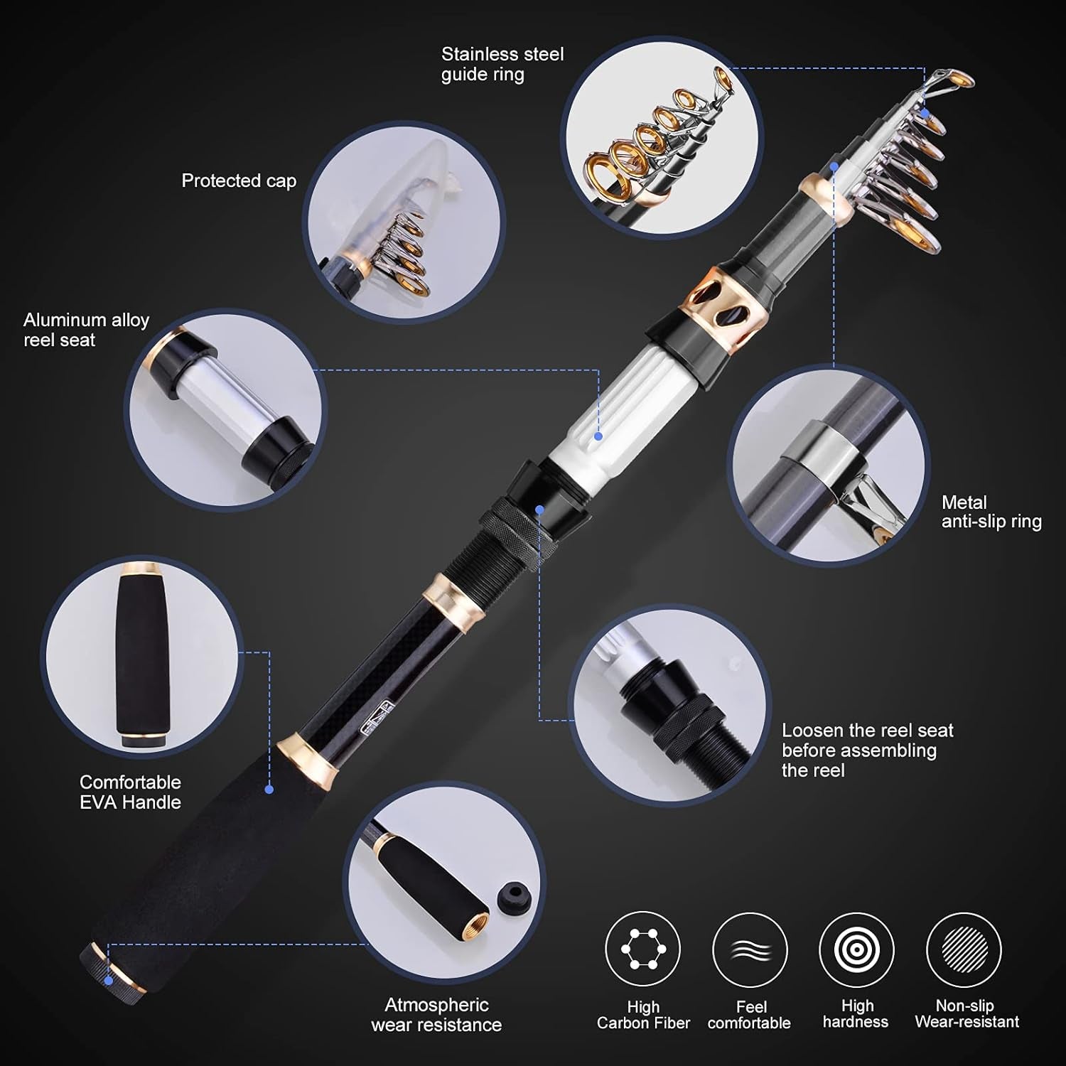 Shinepick Telescopic Fishing Rod and Reel Combo Set with Fishing Line, Fishing Pole with Stainless Steel Spinning Fishing Reel for Beginner Travel Saltwater Freshwater