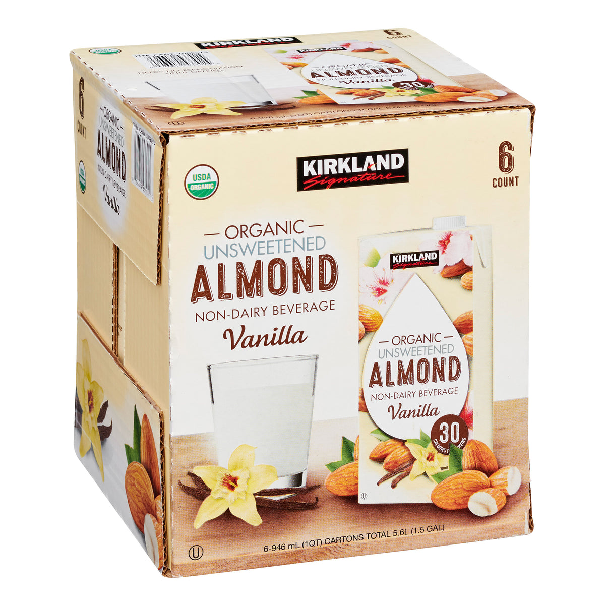 Kirkland Signature, Organic Almond Beverage, Vanilla, 32 Fl Oz, 6-Count