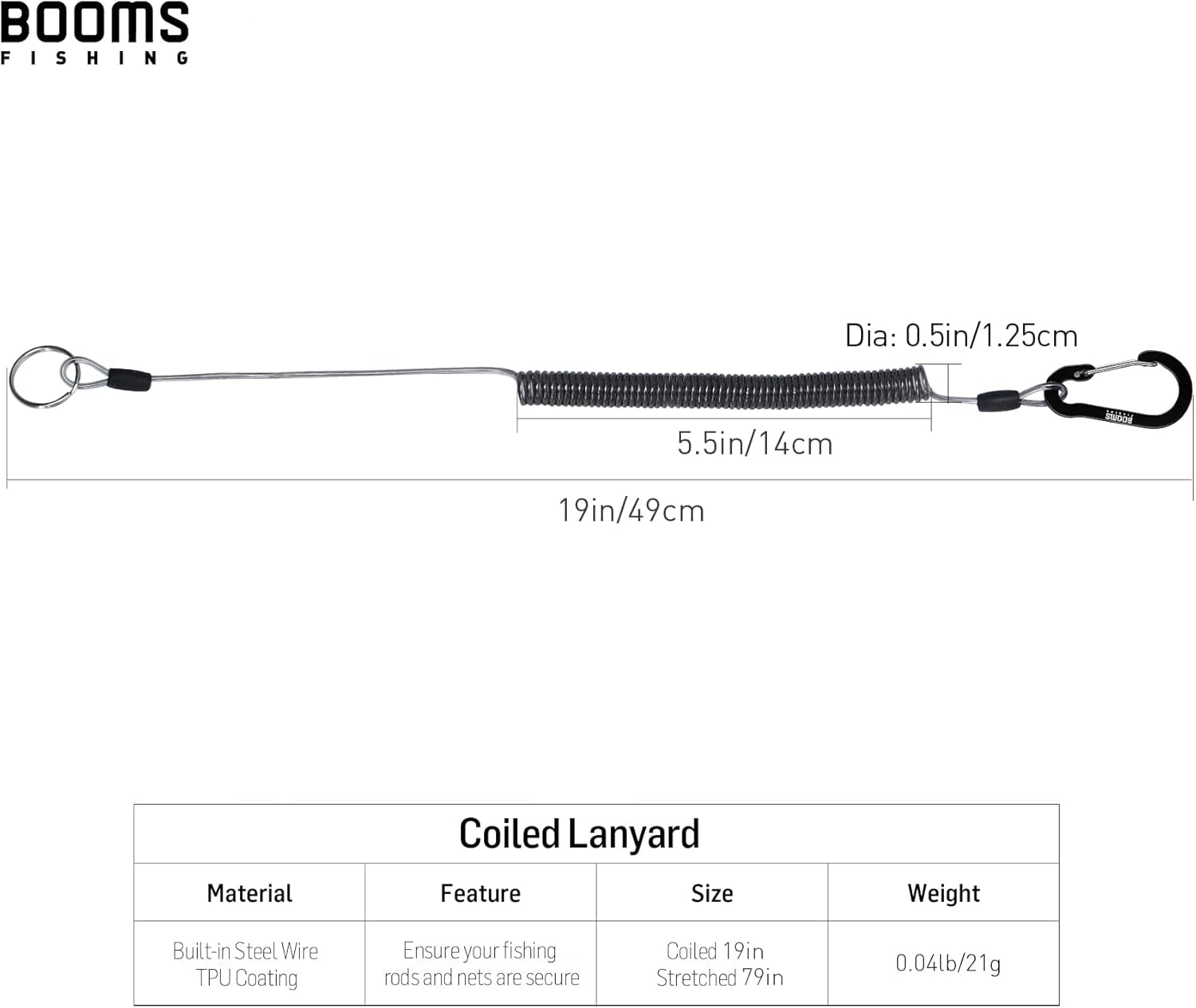 Booms Fishing T01 Coiled Lanyards for Fishing Rods and Fly Fishing Nets