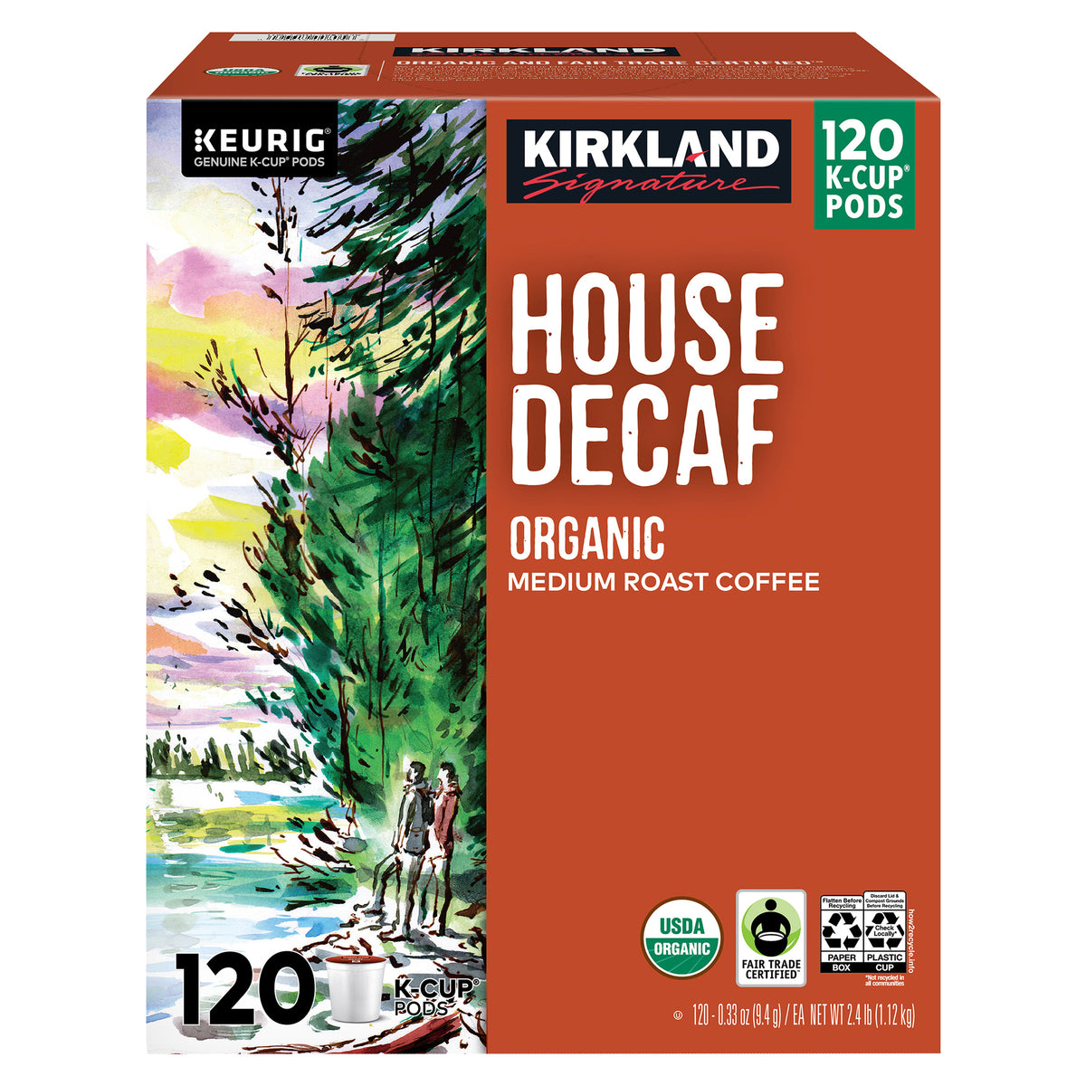 Kirkland Signature Coffee Organic House Decaf K-Cup Pod, 120-Count