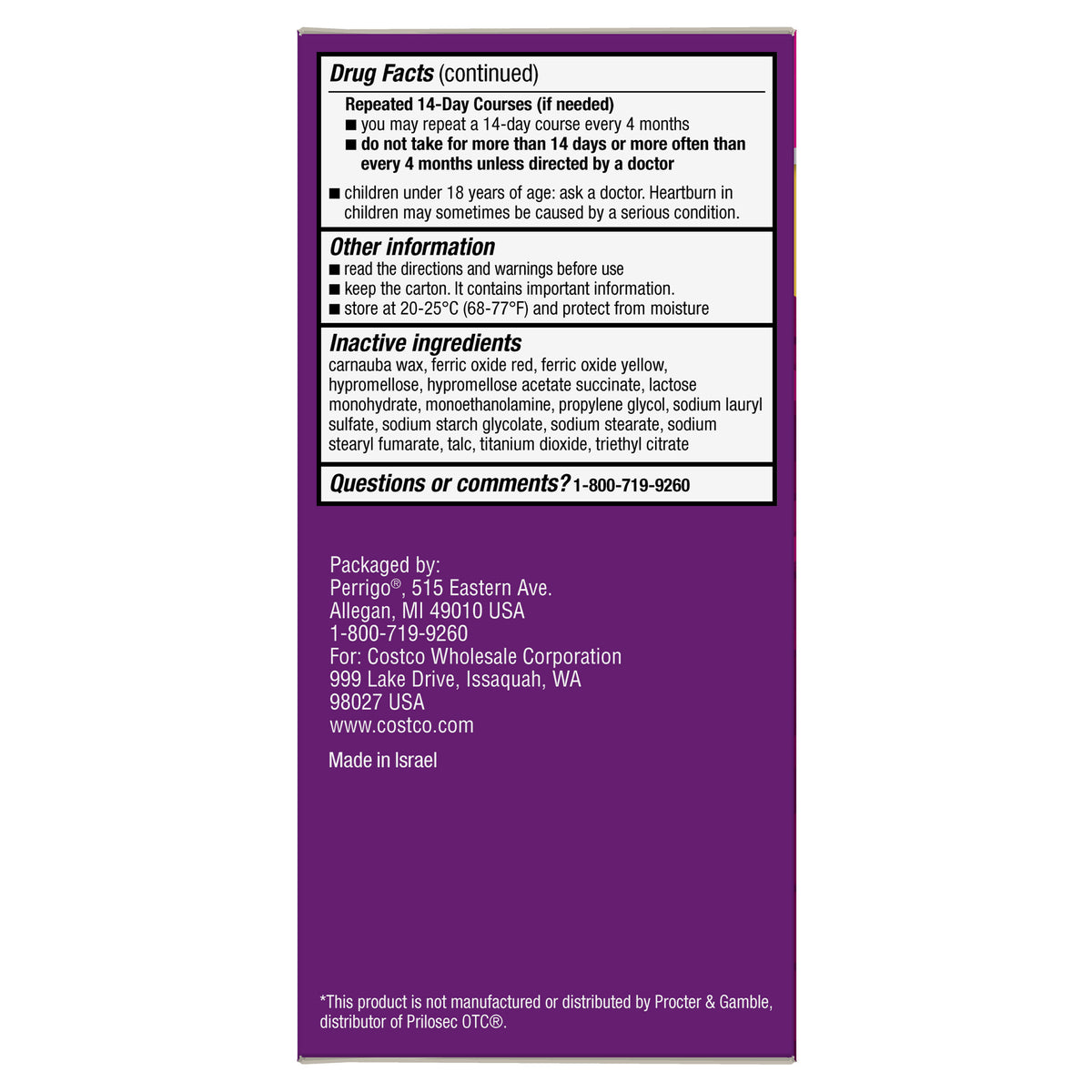 Kirkland Signature Omeprazole 20 Mg., 42 Tablets