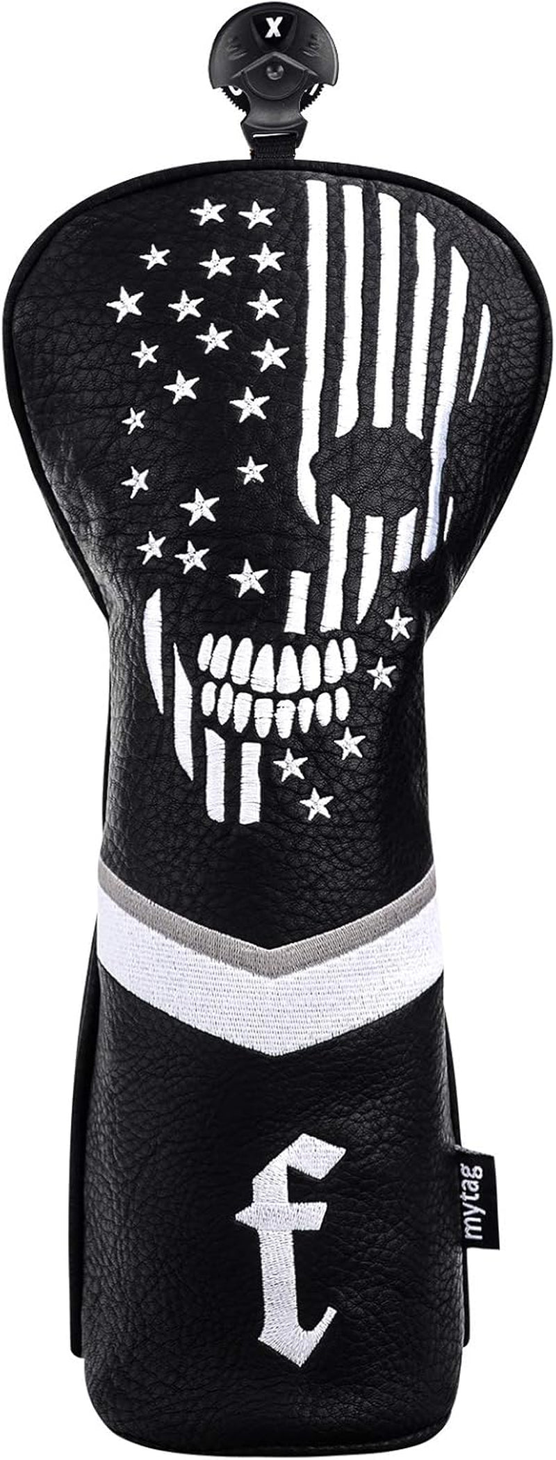 Mytag Golf Skull Skeleton Head Cover Golf Club Black Leather Headcovers Set Fits Driver Fairway Wood Hybrid Utility Putter Iron Wedge Headcover