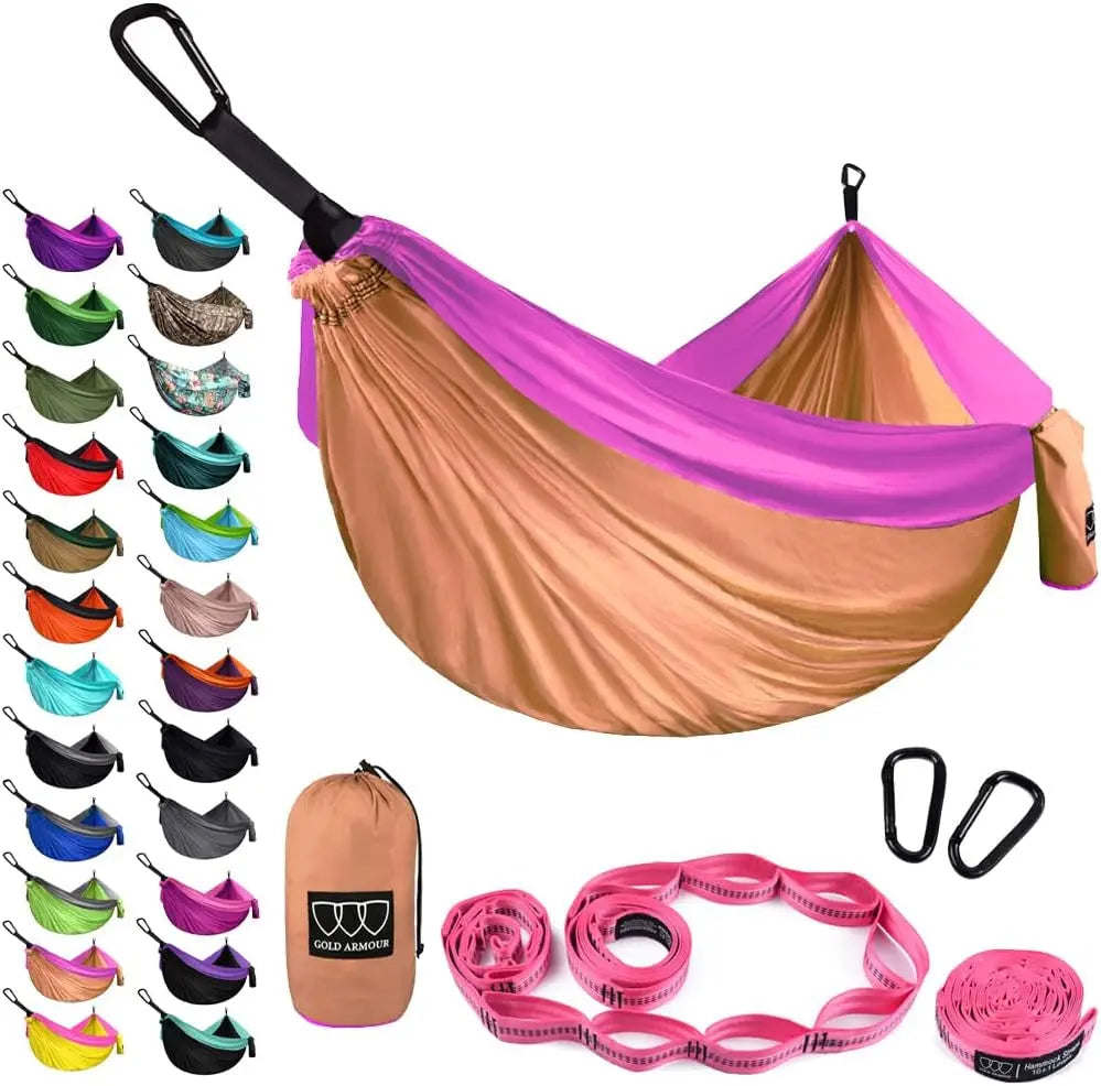 Gold Armour Camping Hammock - XL Double Hammock Portable Hammock Camping Accessories Gear for Outdoor Indoor with Tree Straps, USA Based Brand (Hawaii Blue)