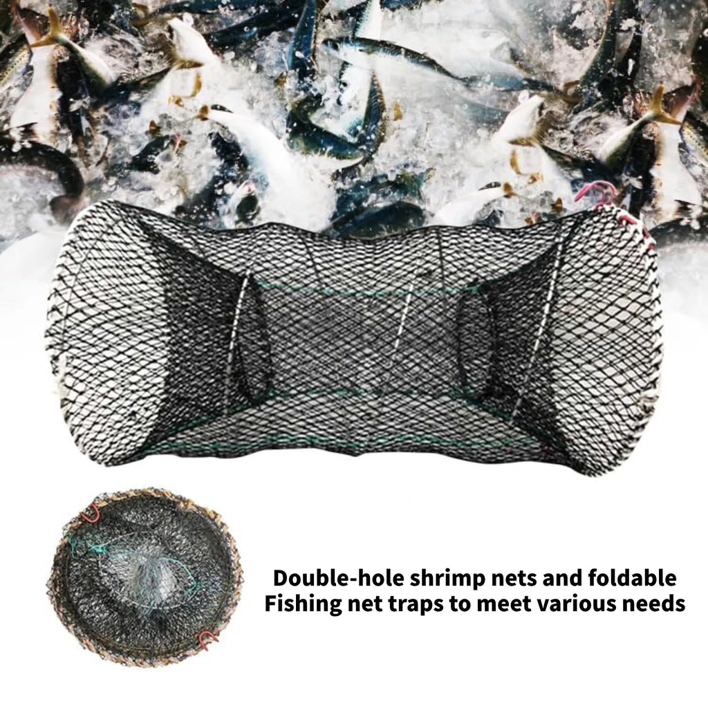 2 Pack Fishing Bait Trap,11.81 X 23.6 in Crawfish Trap,Black Foldable Fishing Net Trap,Double Opening Design Fish Trap for Crab Shrimp and Fish Trap Accessories