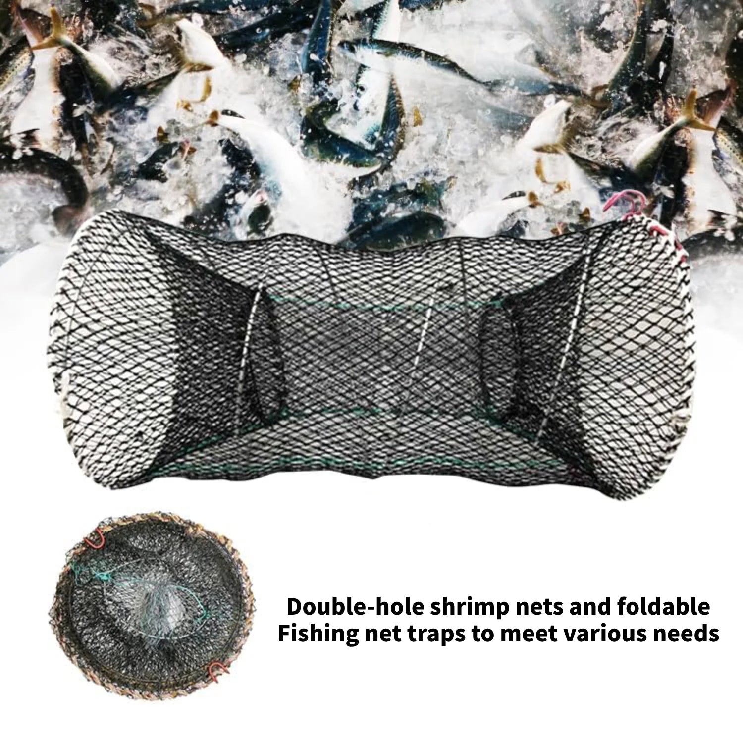 2 Pack Fishing Bait Trap,11.81 X 23.6 in Crawfish Trap,Black Foldable Fishing Net Trap,Double Opening Design Fish Trap for Crab Shrimp and Fish Trap Accessories