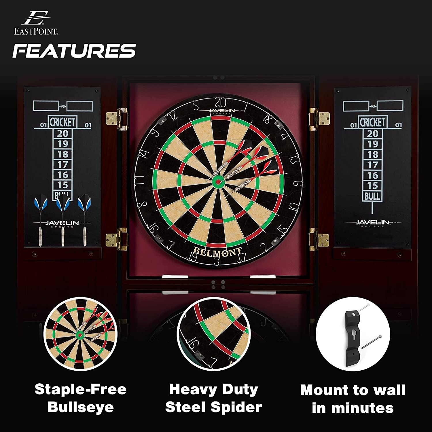 Eastpoint Sports Bristle Dartboard and Cabinet Sets- Features Easy Assembly - Complete with All Accessories