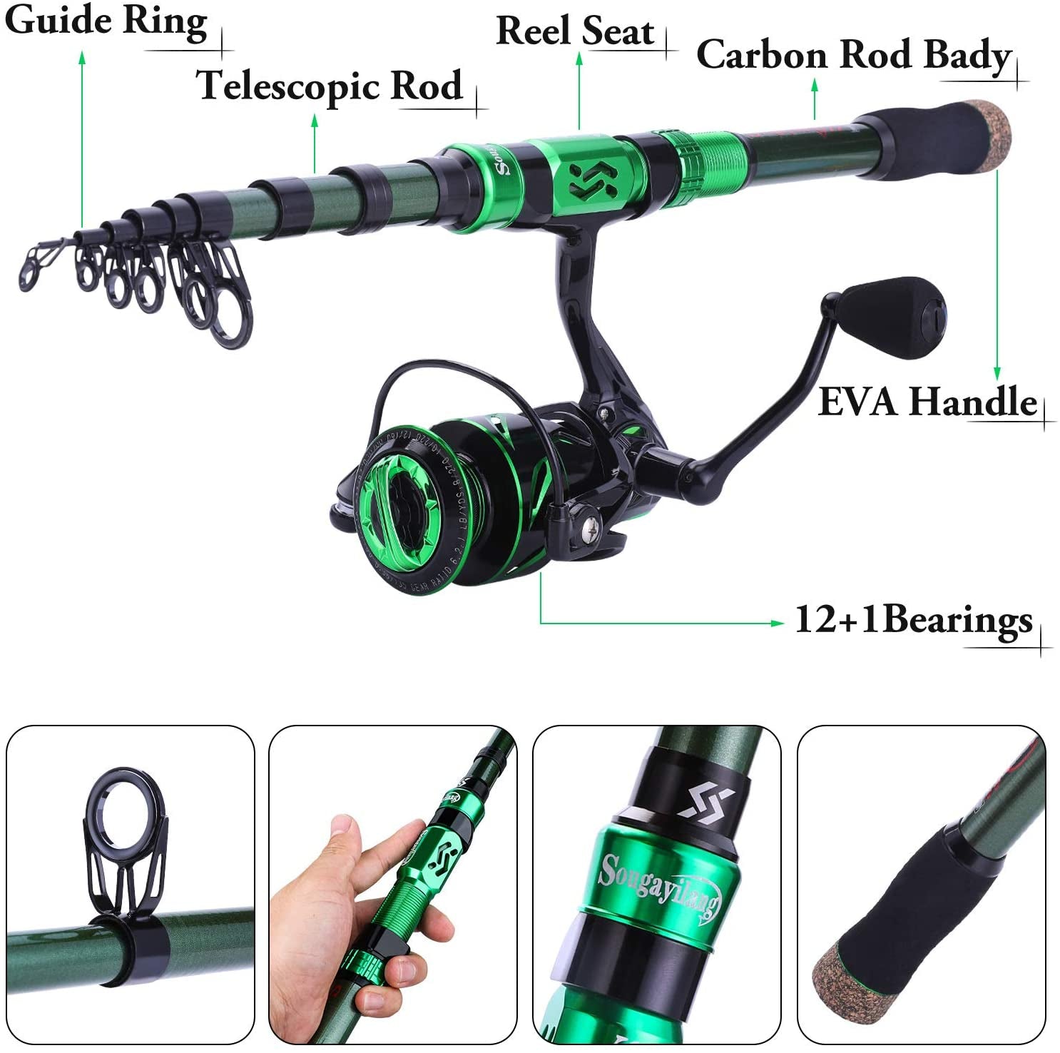 Sougayilang Fishing Rod Reel Combinations, 24 Ton Carbon Fiber, Portable Telescopic Fishing Rod Spinning Reels for Travel Saltwater Freshwater Fishing Gifts for People