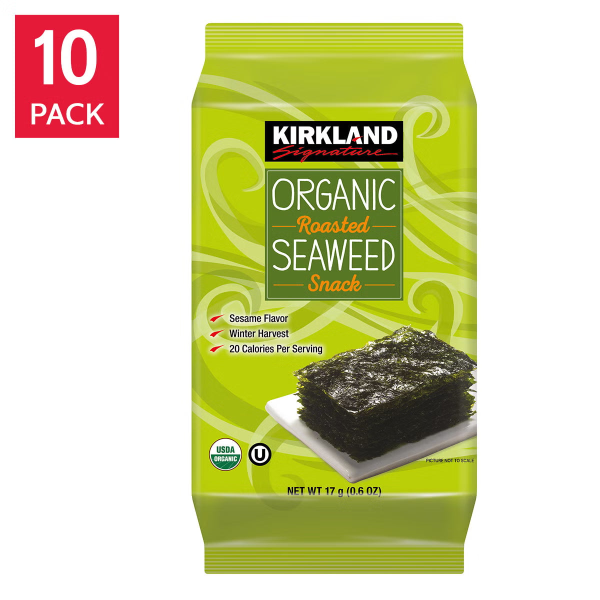 Kirkland Signature Organic Roasted Seaweed, 0.6 Oz, 10-Count