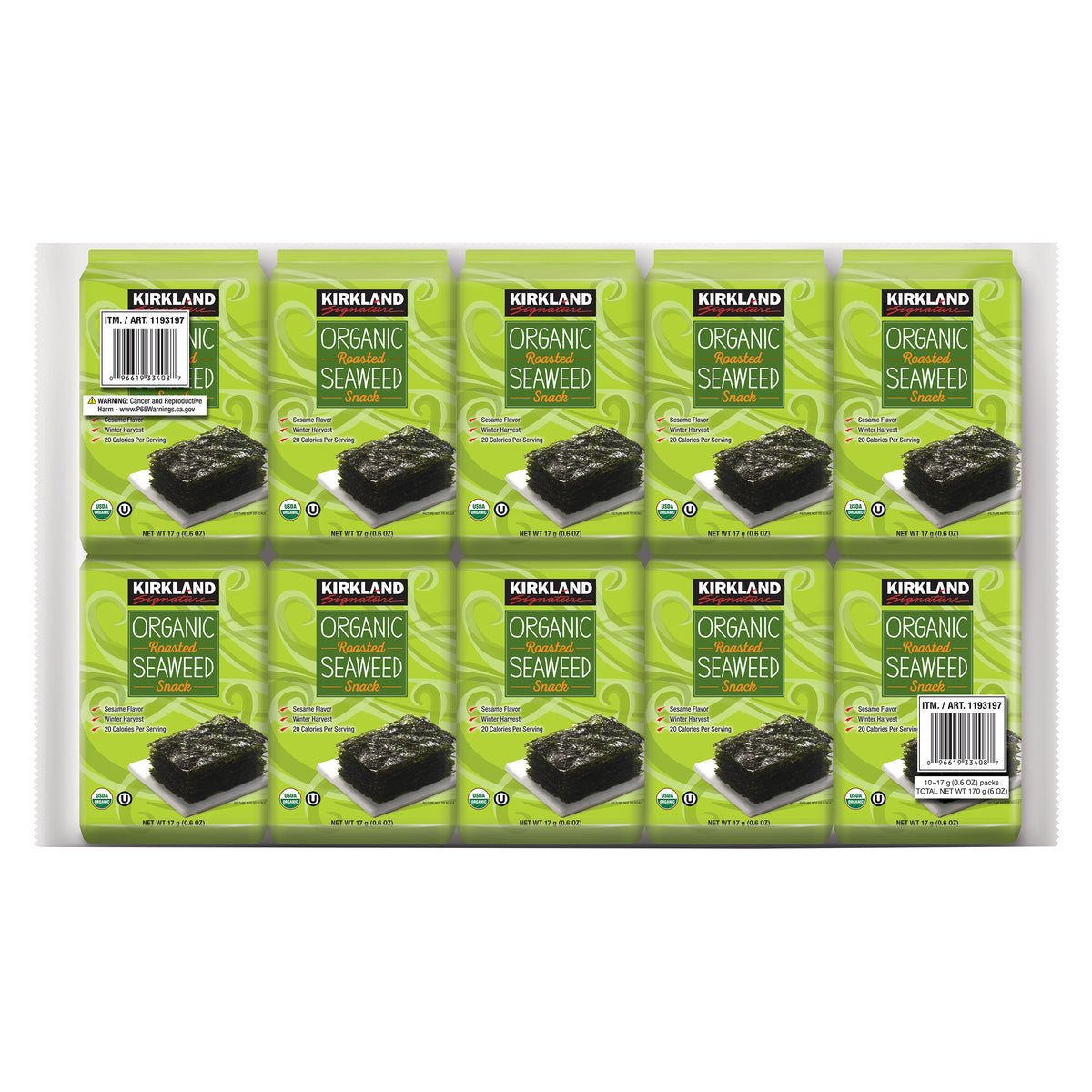 Kirkland Signature Organic Roasted Seaweed, 0.6 Oz, 10-Count