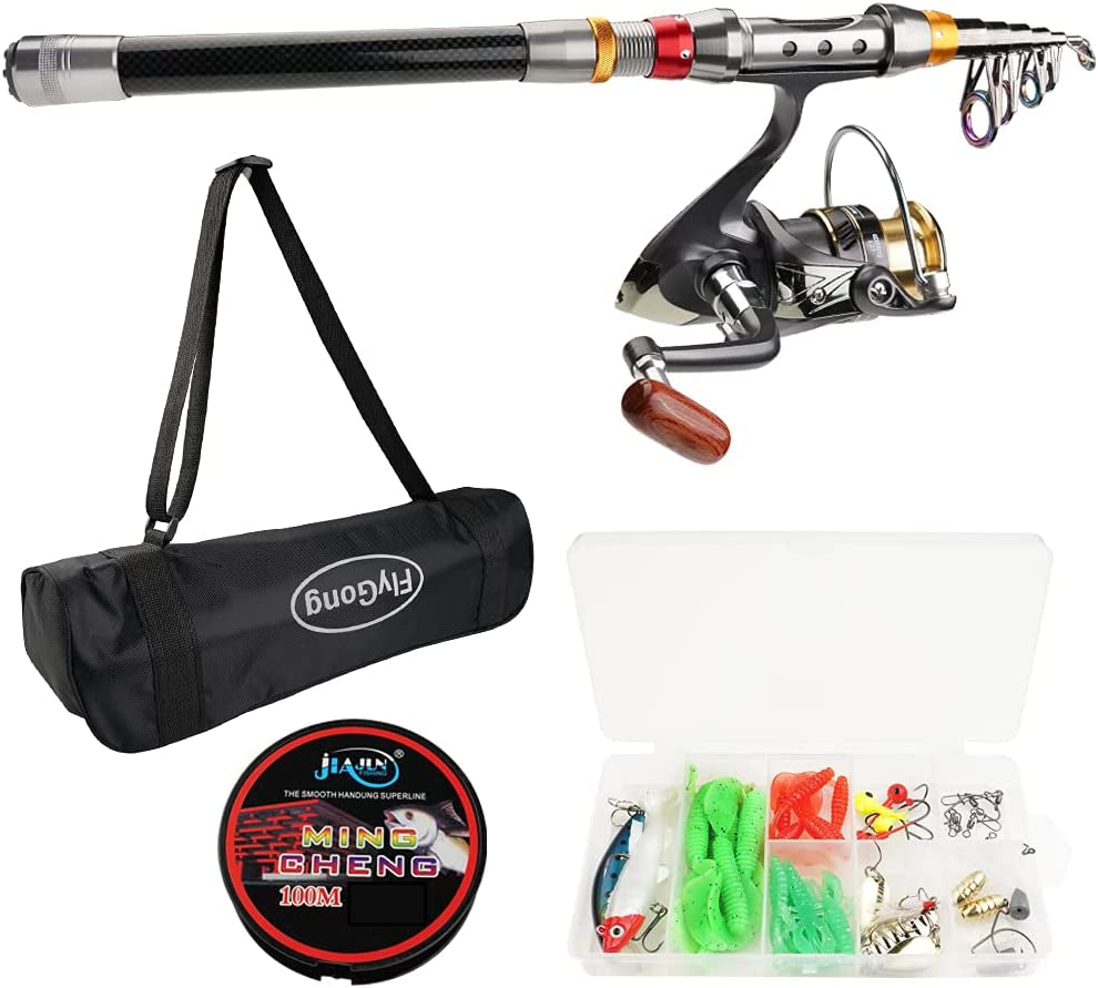 Flygong Fishing Rod Spinning Reel Combo Set Comfortable Grip Long Cast Glass Telescopic Fishing Pole Freshwater Saltwater Fishing Tools