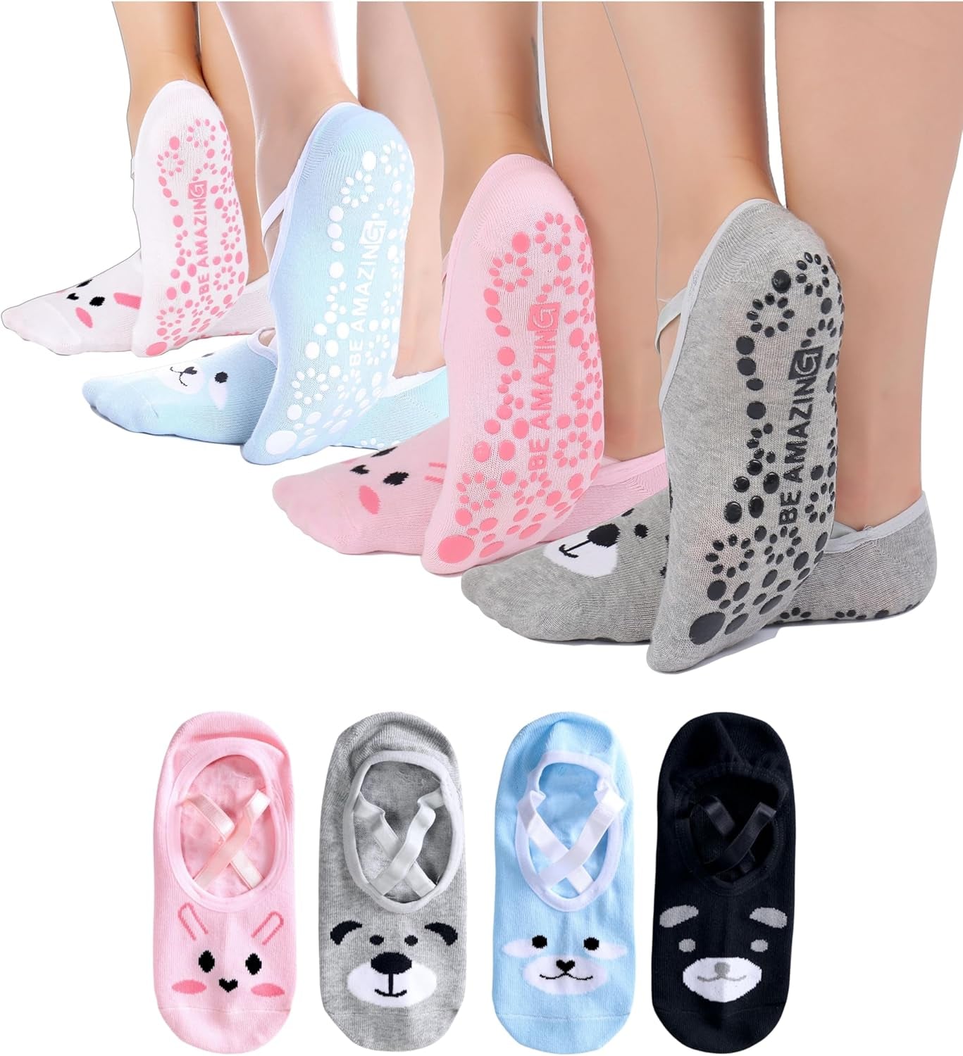 Non-Slip Socks Yoga Barre Pilates Hospital Maternity Sock W/Grips for Women Men