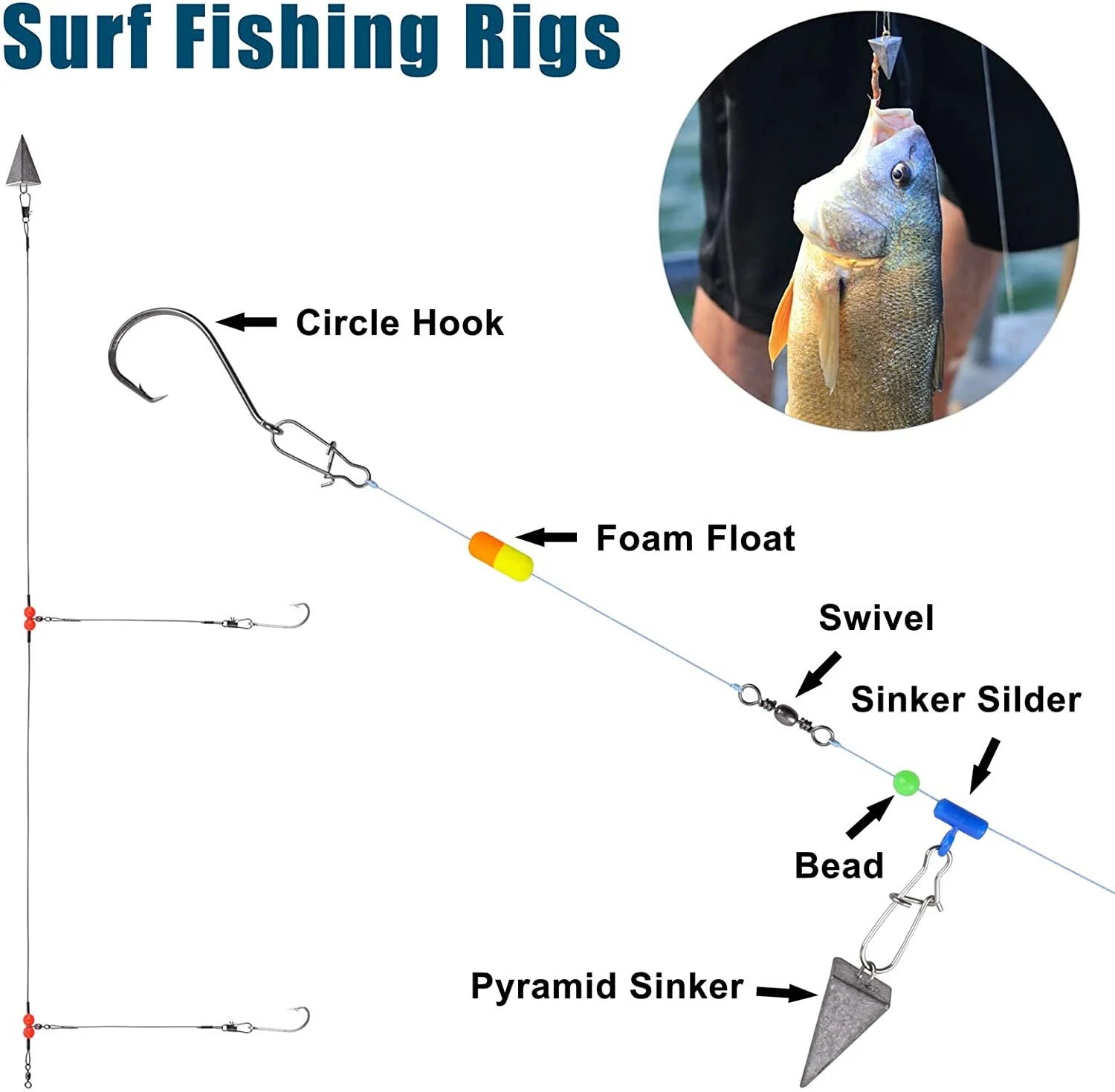 Surf Fishing Tackle Kit with Fishing Hooks Swivels