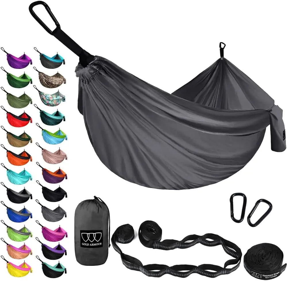 Gold Armour Camping Hammock - XL Double Hammock Portable Hammock Camping Accessories Gear for Outdoor Indoor with Tree Straps, USA Based Brand (Hawaii Blue)